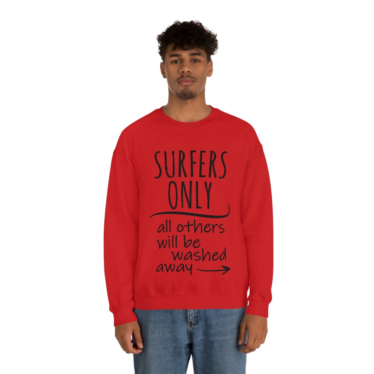 Surfers Only Surfing Lover Quotes White Text Unisex Heavy Blend™ Crewneck Sweatshirt Ichaku [Perfect Gifts Selection]