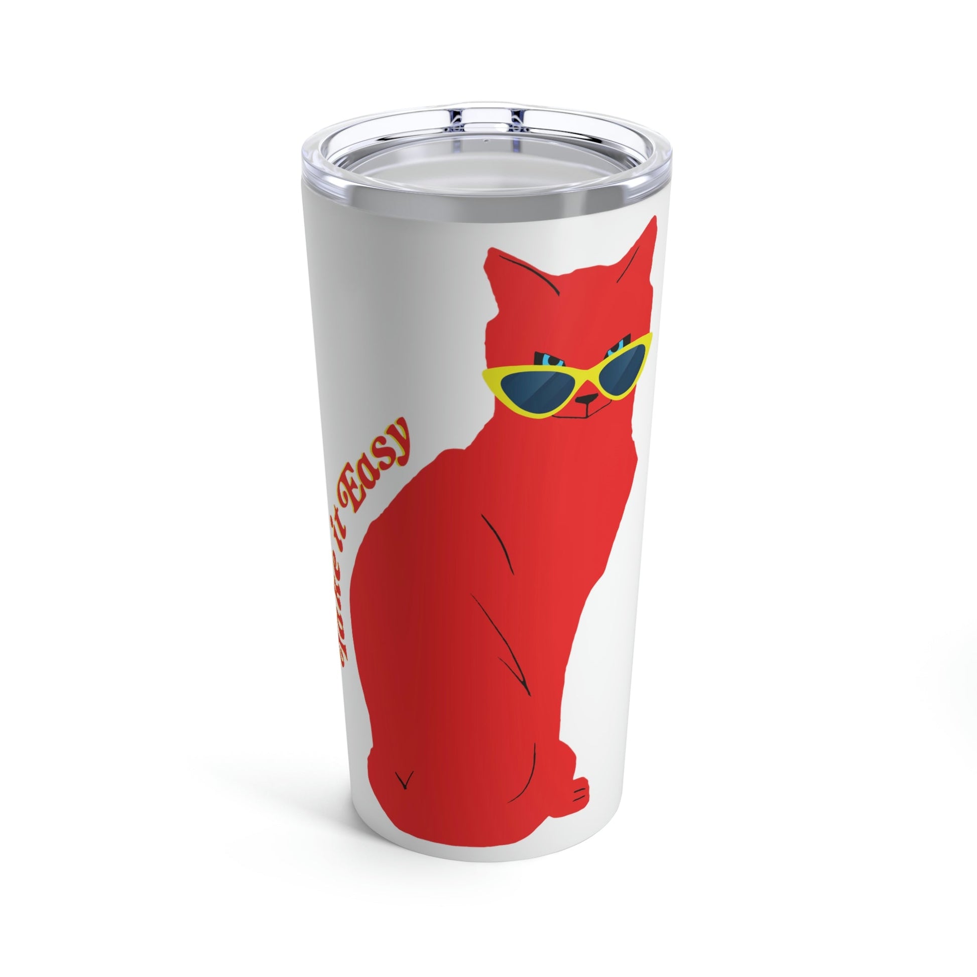 Take It Easy Red Cat Watching With Glasses Stainless Steel Hot or Cold Vacuum Tumbler 20oz Ichaku [Perfect Gifts Selection]