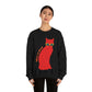 Take It Easy Red Cat Watching With Glasses Unisex Heavy Blend™ Crewneck Sweatshirt Ichaku [Perfect Gifts Selection]