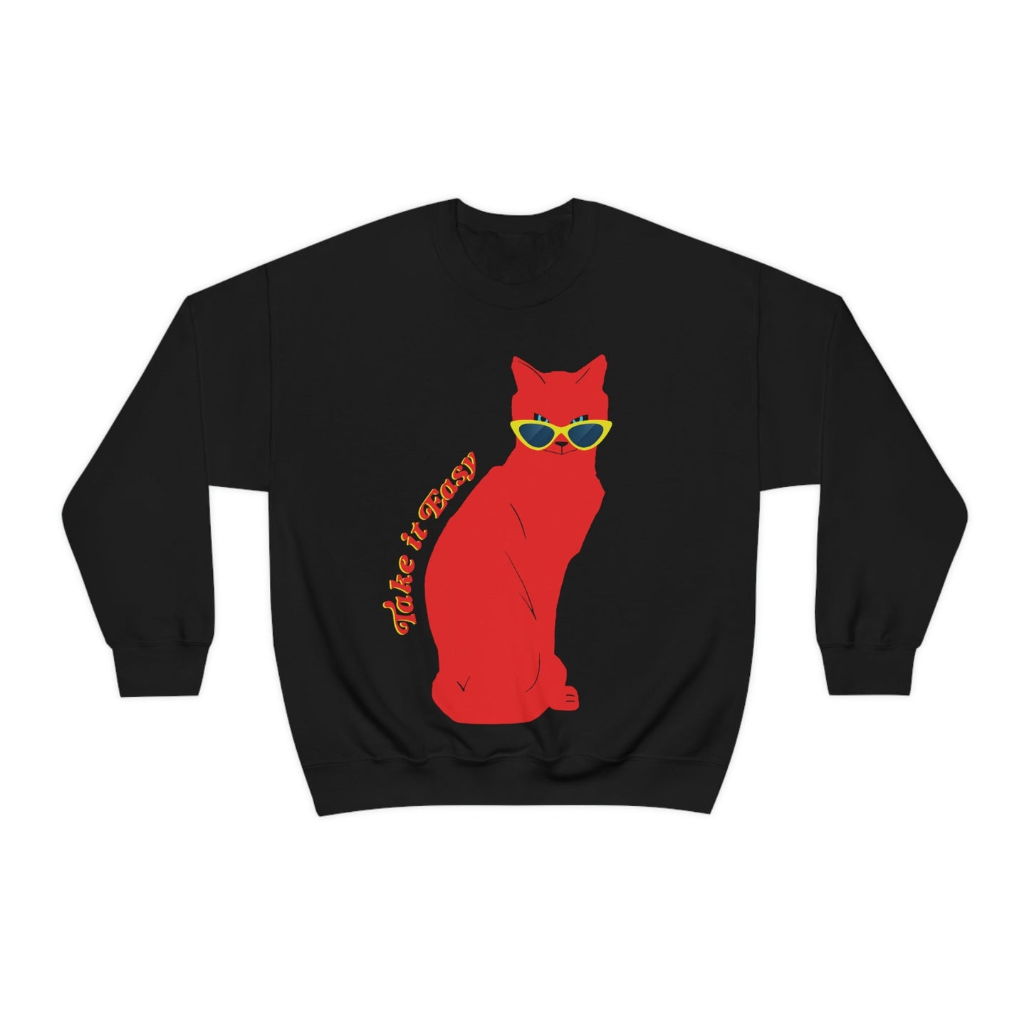 Take It Easy Red Cat Watching With Glasses Unisex Heavy Blend™ Crewneck Sweatshirt Ichaku [Perfect Gifts Selection]