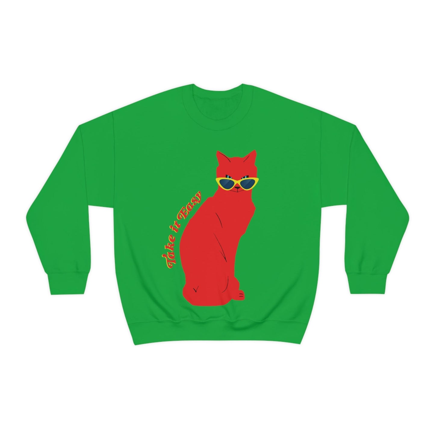 Take It Easy Red Cat Watching With Glasses Unisex Heavy Blend™ Crewneck Sweatshirt Ichaku [Perfect Gifts Selection]