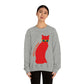 Take It Easy Red Cat Watching With Glasses Unisex Heavy Blend™ Crewneck Sweatshirt Ichaku [Perfect Gifts Selection]