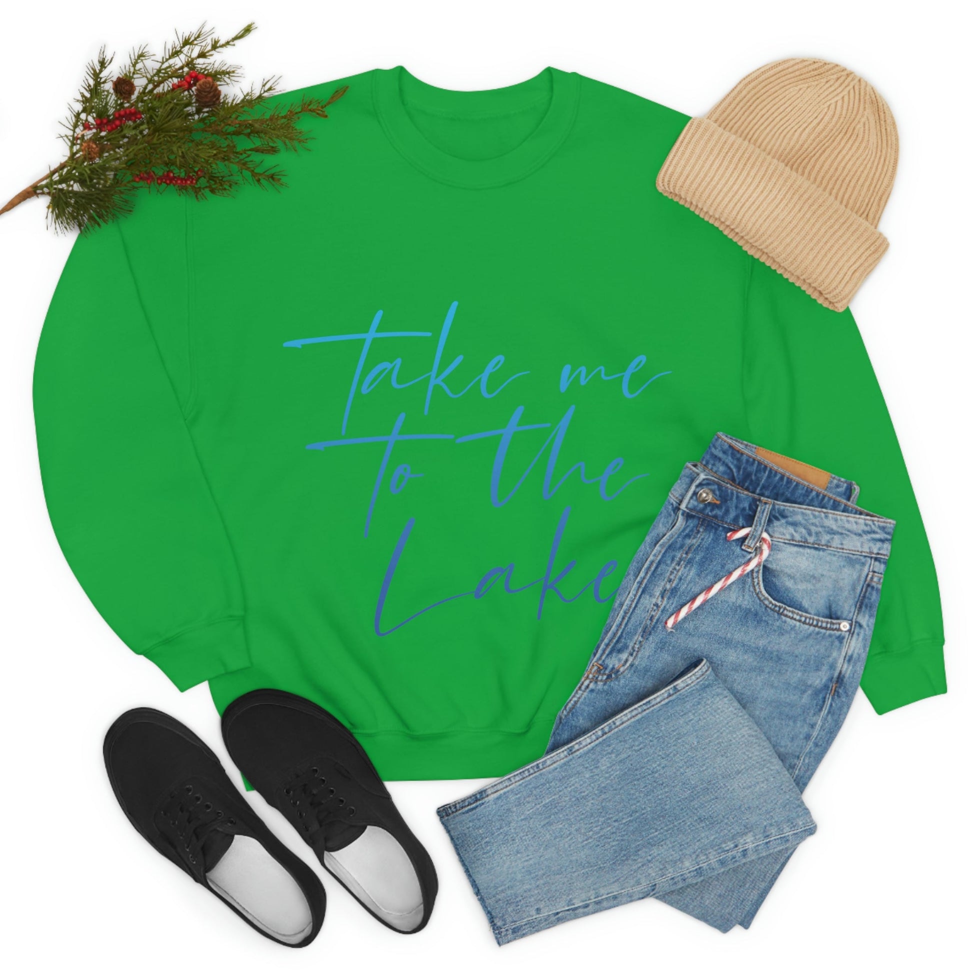 Take Me to the Lake Vacation Landscape Explore Unisex Heavy Blend™ Crewneck Sweatshirt Ichaku [Perfect Gifts Selection]