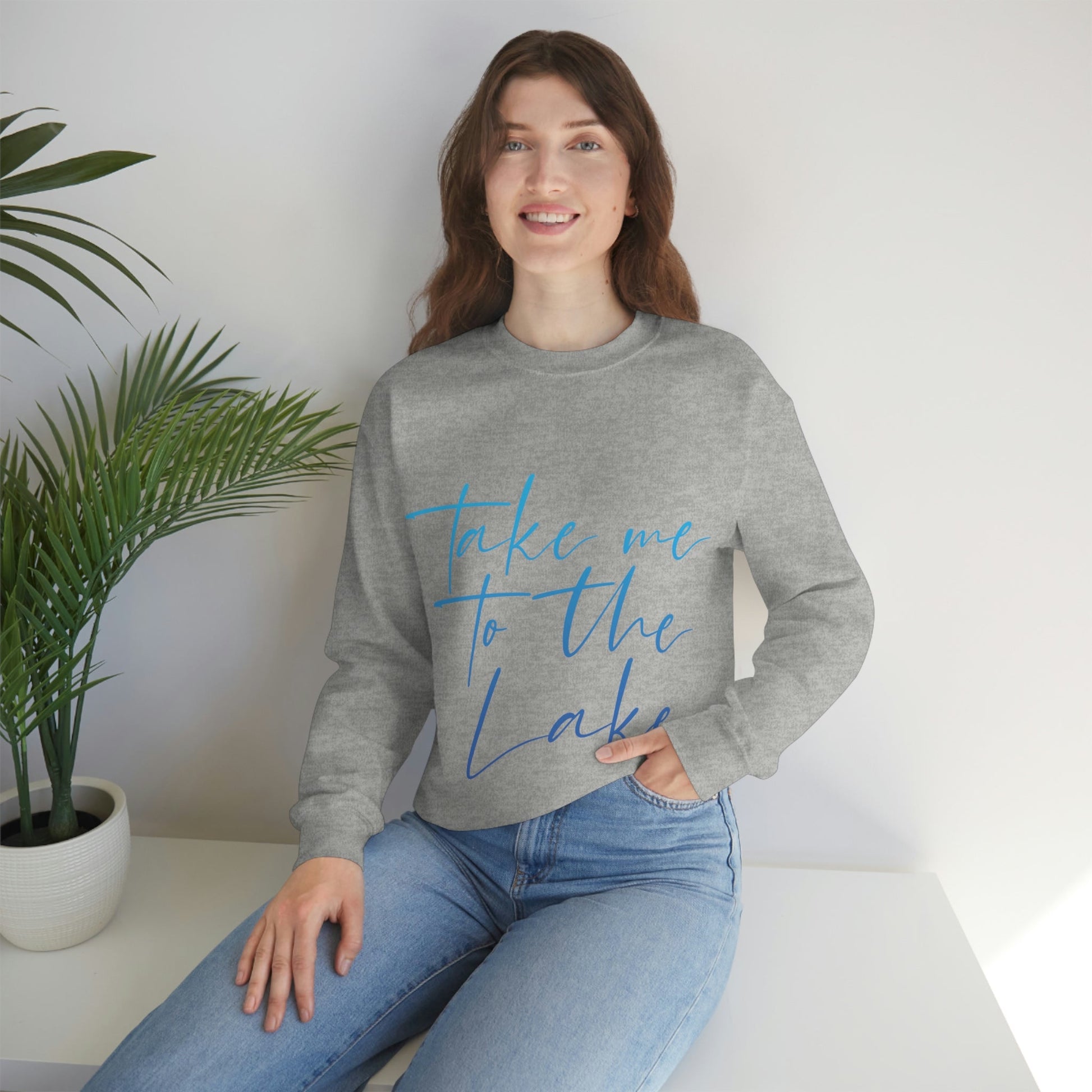 Take Me to the Lake Vacation Landscape Explore Unisex Heavy Blend™ Crewneck Sweatshirt Ichaku [Perfect Gifts Selection]