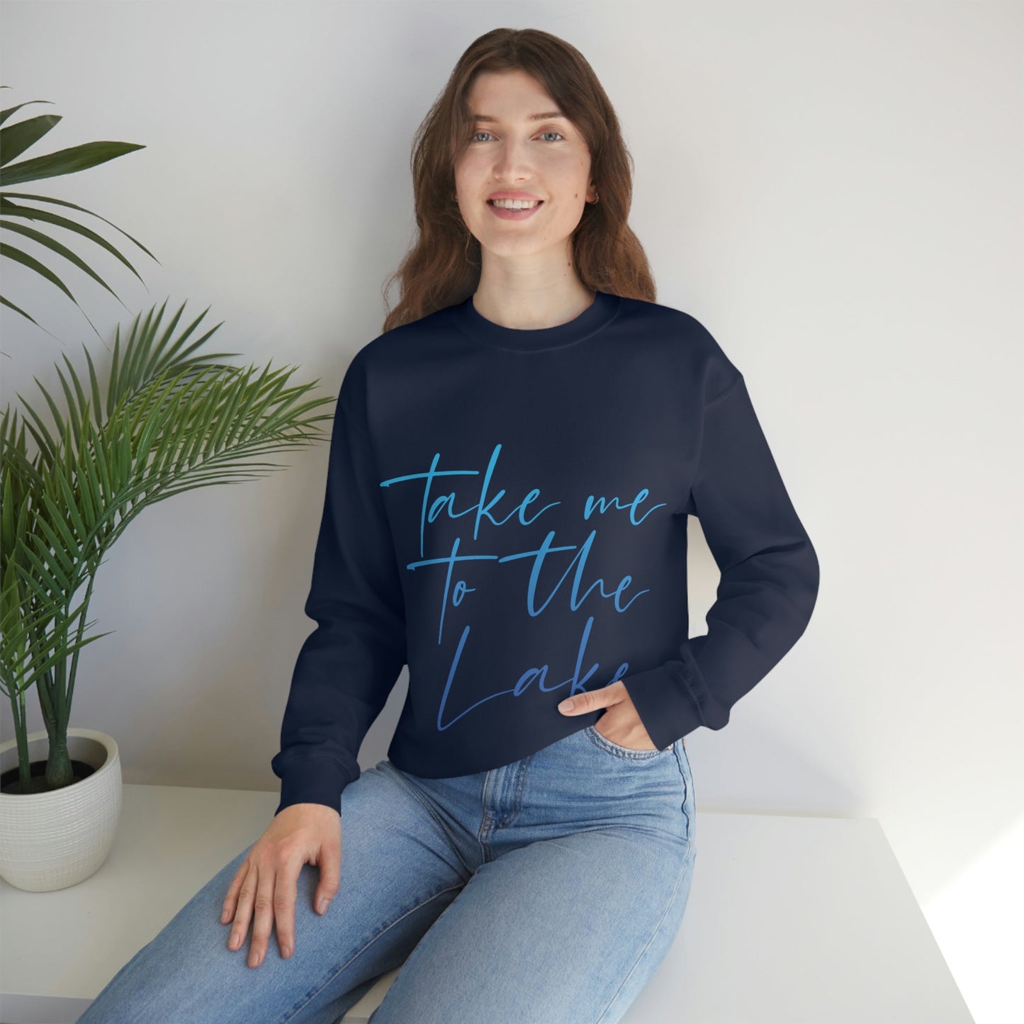 Take Me to the Lake Vacation Landscape Explore Unisex Heavy Blend™ Crewneck Sweatshirt Ichaku [Perfect Gifts Selection]