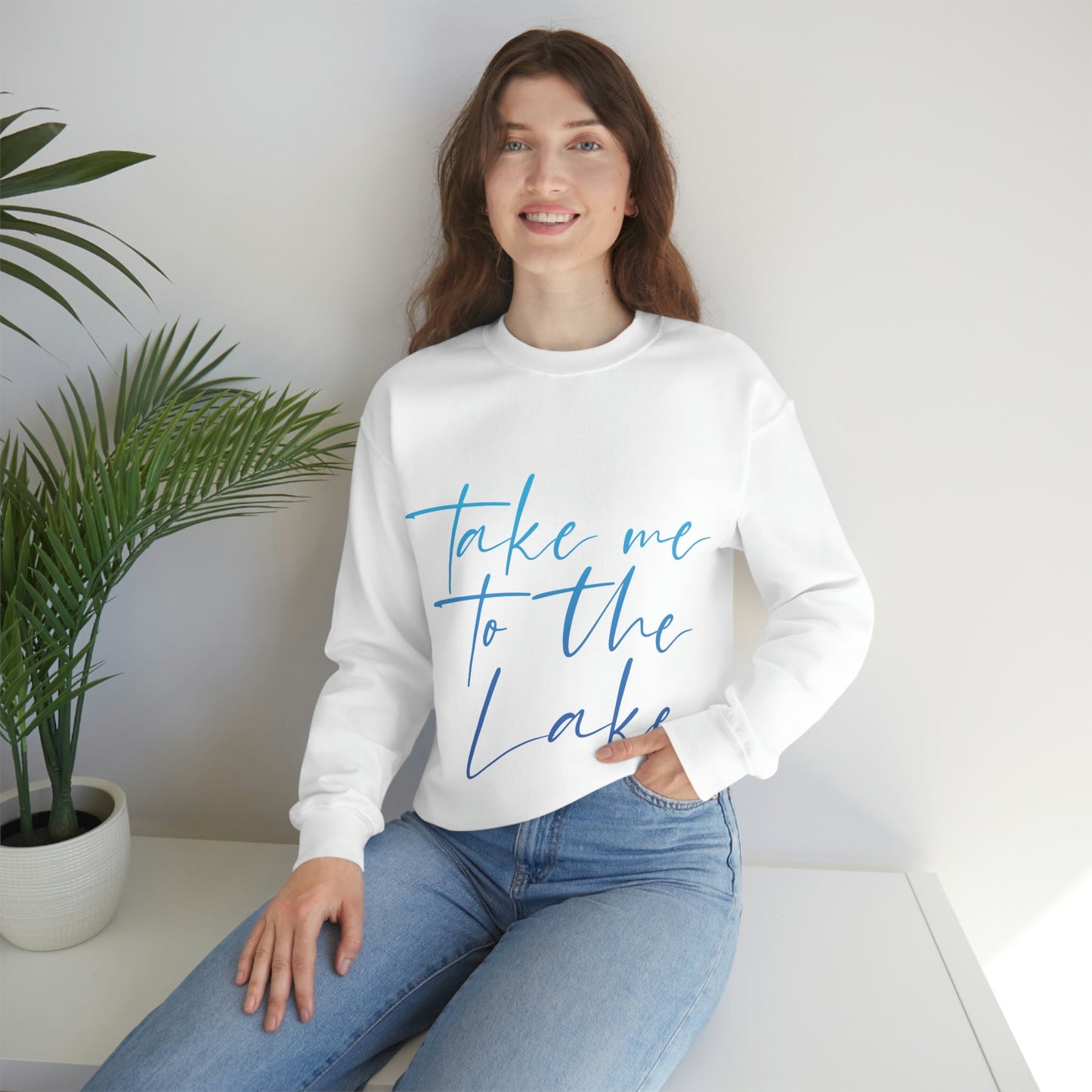 Take Me to the Lake Vacation Landscape Explore Unisex Heavy Blend™ Crewneck Sweatshirt Ichaku [Perfect Gifts Selection]