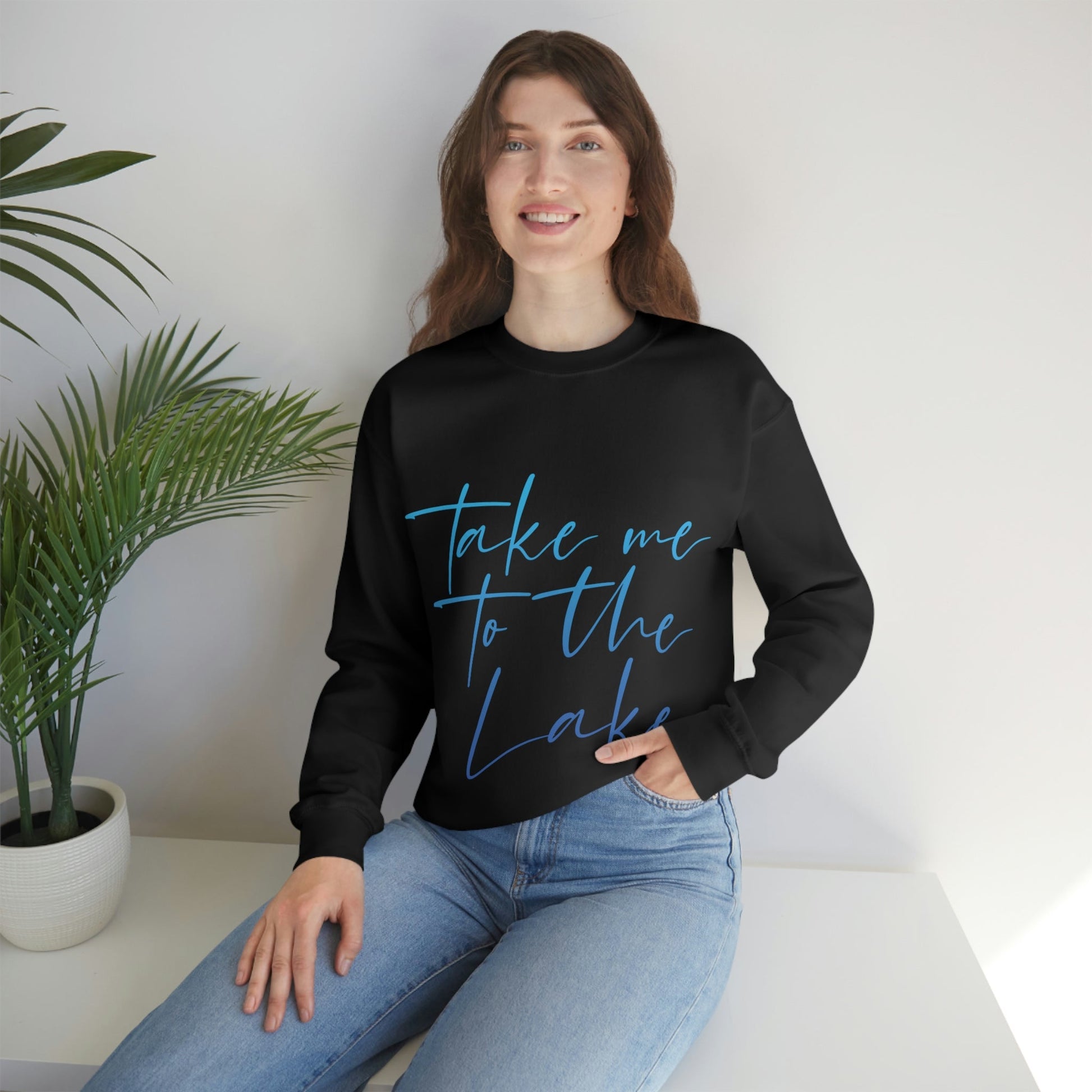 Take Me to the Lake Vacation Landscape Explore Unisex Heavy Blend™ Crewneck Sweatshirt Ichaku [Perfect Gifts Selection]