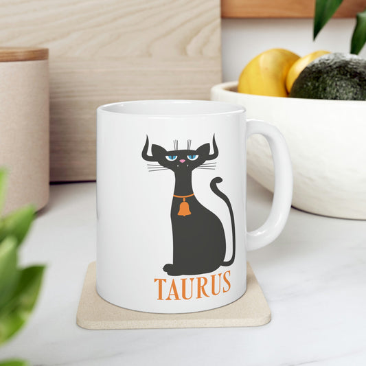 Taurus Cat Zodiac Sign Ceramic Mug 11oz Ichaku [Perfect Gifts Selection]