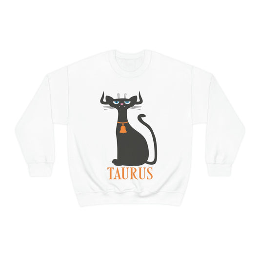Taurus Cat Zodiac Sign Cute Funny Unisex Heavy Blend™ Crewneck Sweatshirt Ichaku [Perfect Gifts Selection]