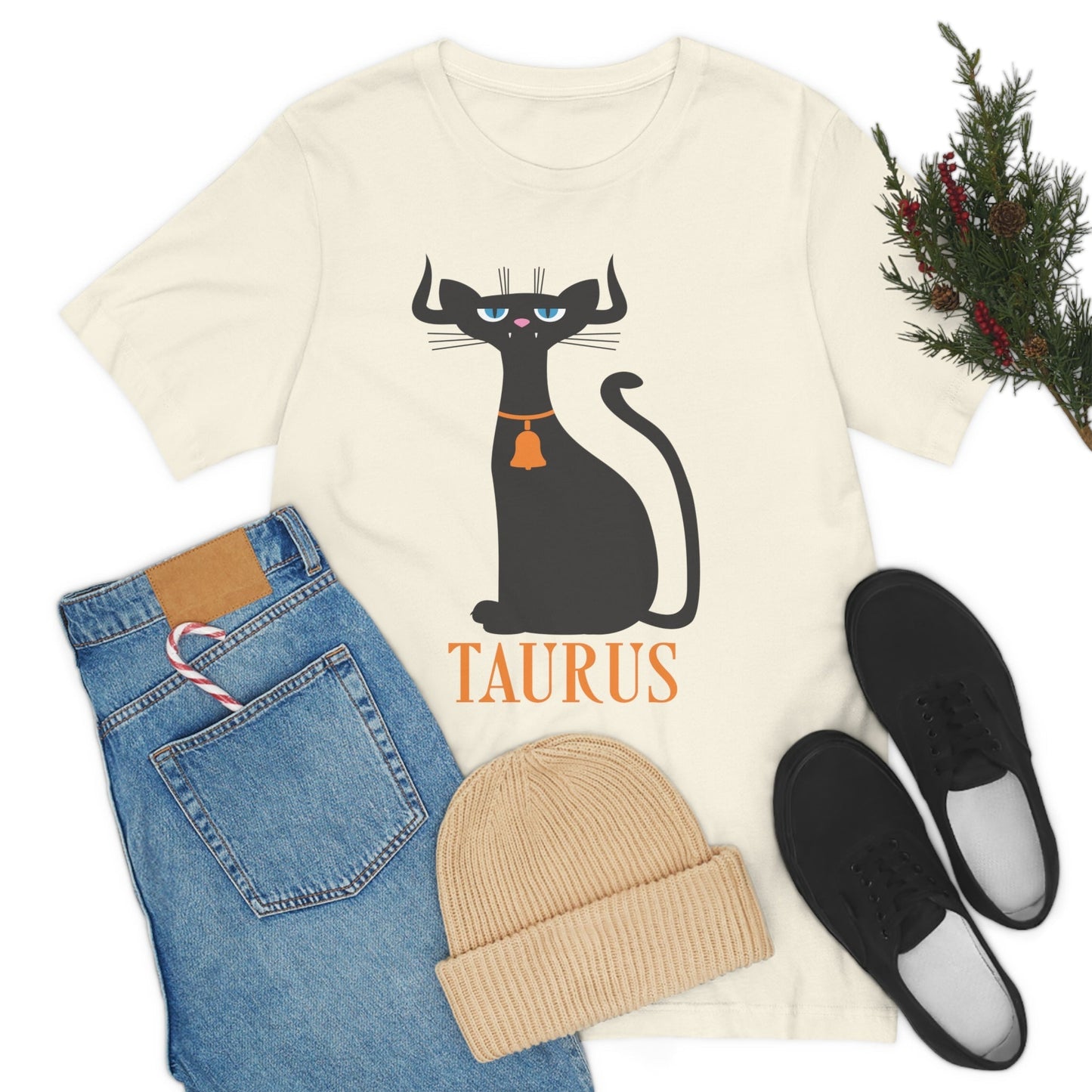 Taurus Cat Zodiac Sign Unisex Jersey Short Sleeve T-Shirt Ichaku [Perfect Gifts Selection]