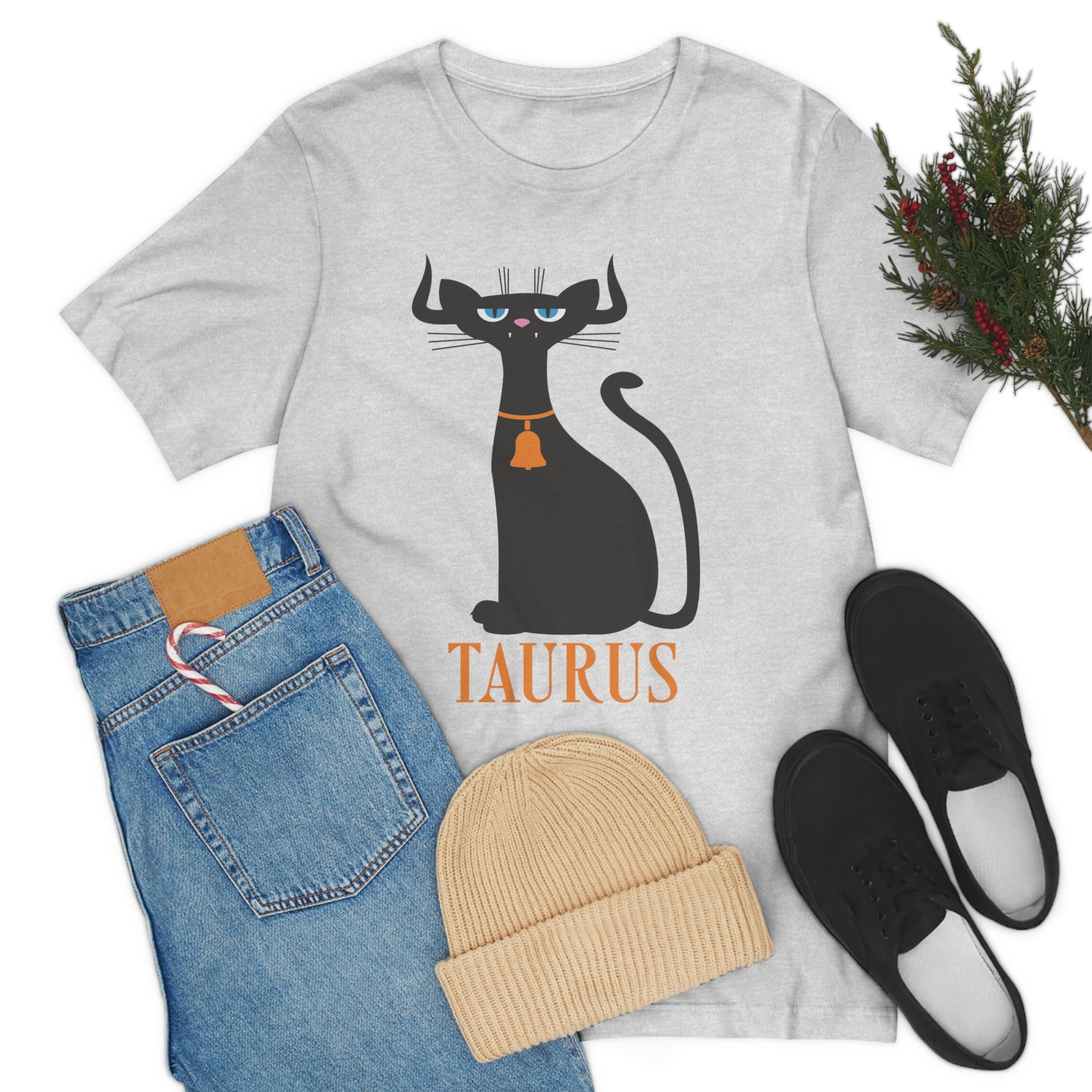 Taurus Cat Zodiac Sign Unisex Jersey Short Sleeve T-Shirt Ichaku [Perfect Gifts Selection]