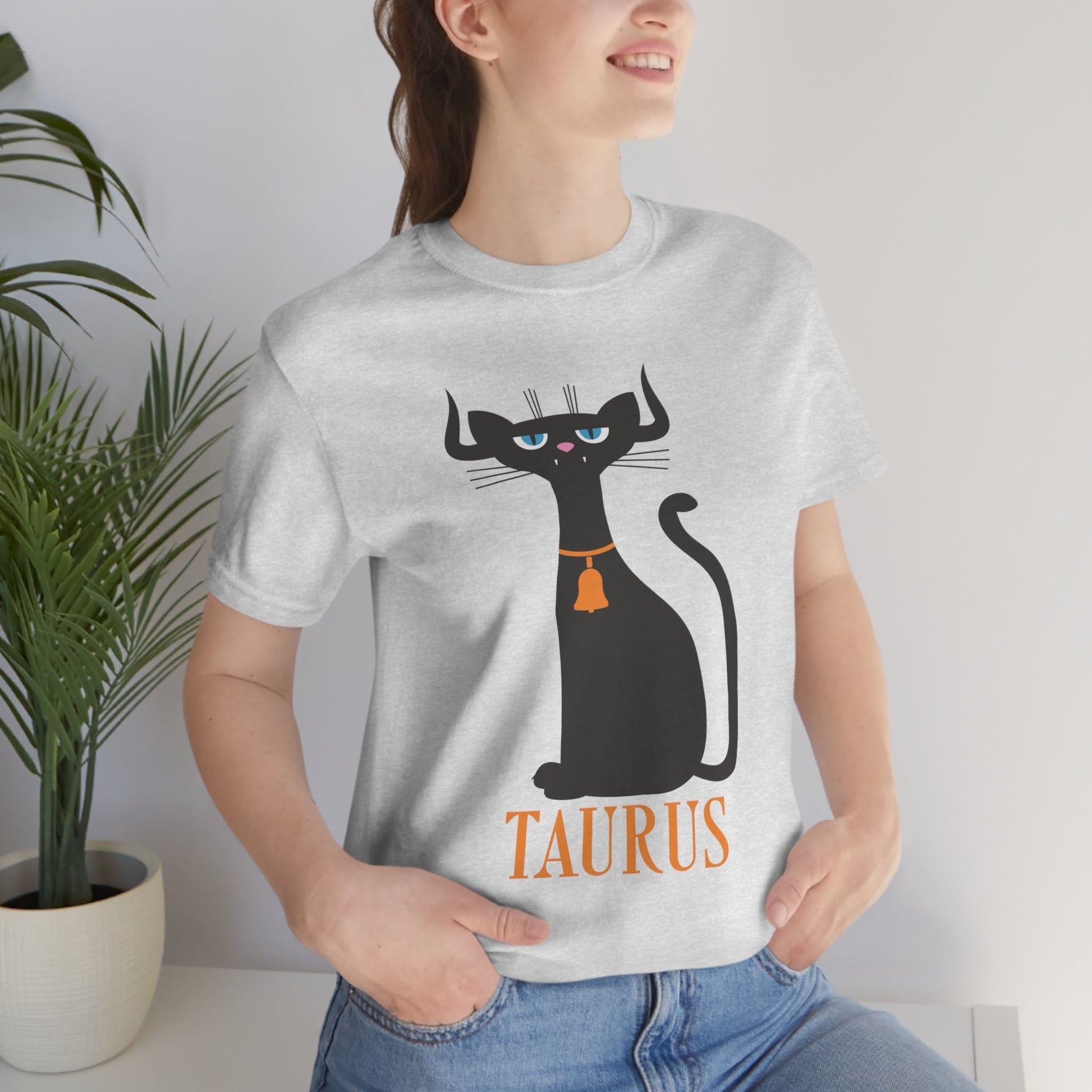 Taurus Cat Zodiac Sign Unisex Jersey Short Sleeve T-Shirt Ichaku [Perfect Gifts Selection]