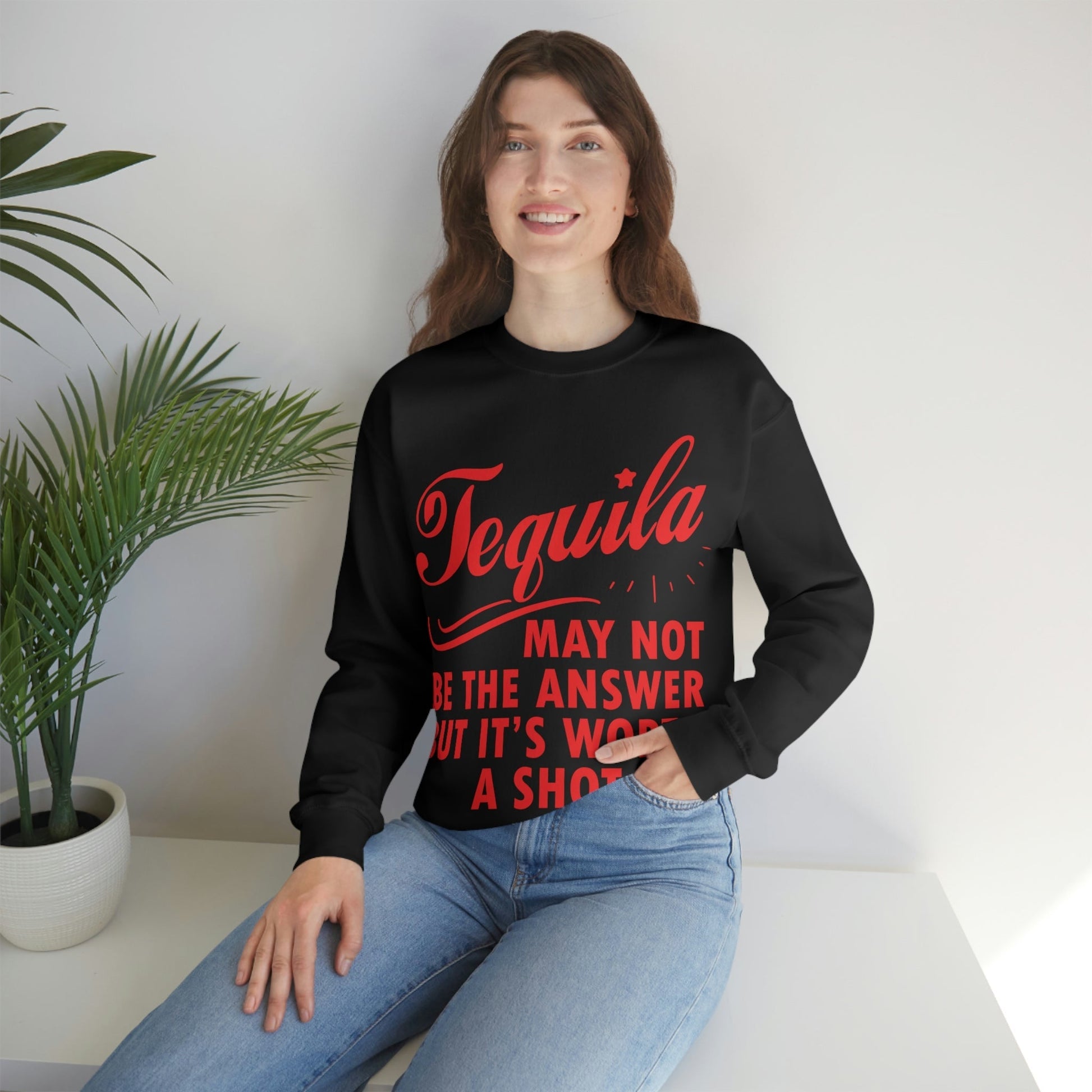 Tequila May Not Be The Answer But It’s Worth A Shot Bar Lovers Slogans Unisex Heavy Blend™ Crewneck Sweatshirt Ichaku [Perfect Gifts Selection]