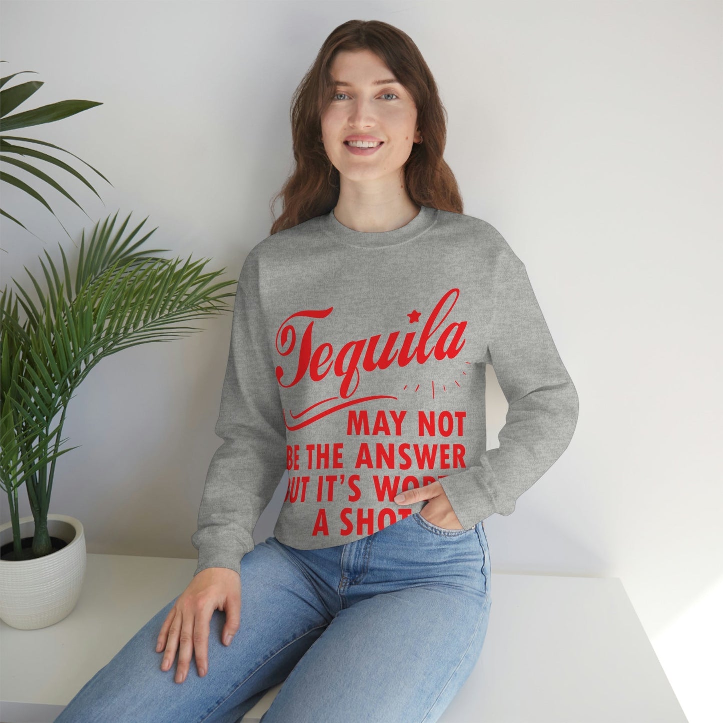 Tequila May Not Be The Answer But It’s Worth A Shot Bar Lovers Slogans Unisex Heavy Blend™ Crewneck Sweatshirt Ichaku [Perfect Gifts Selection]