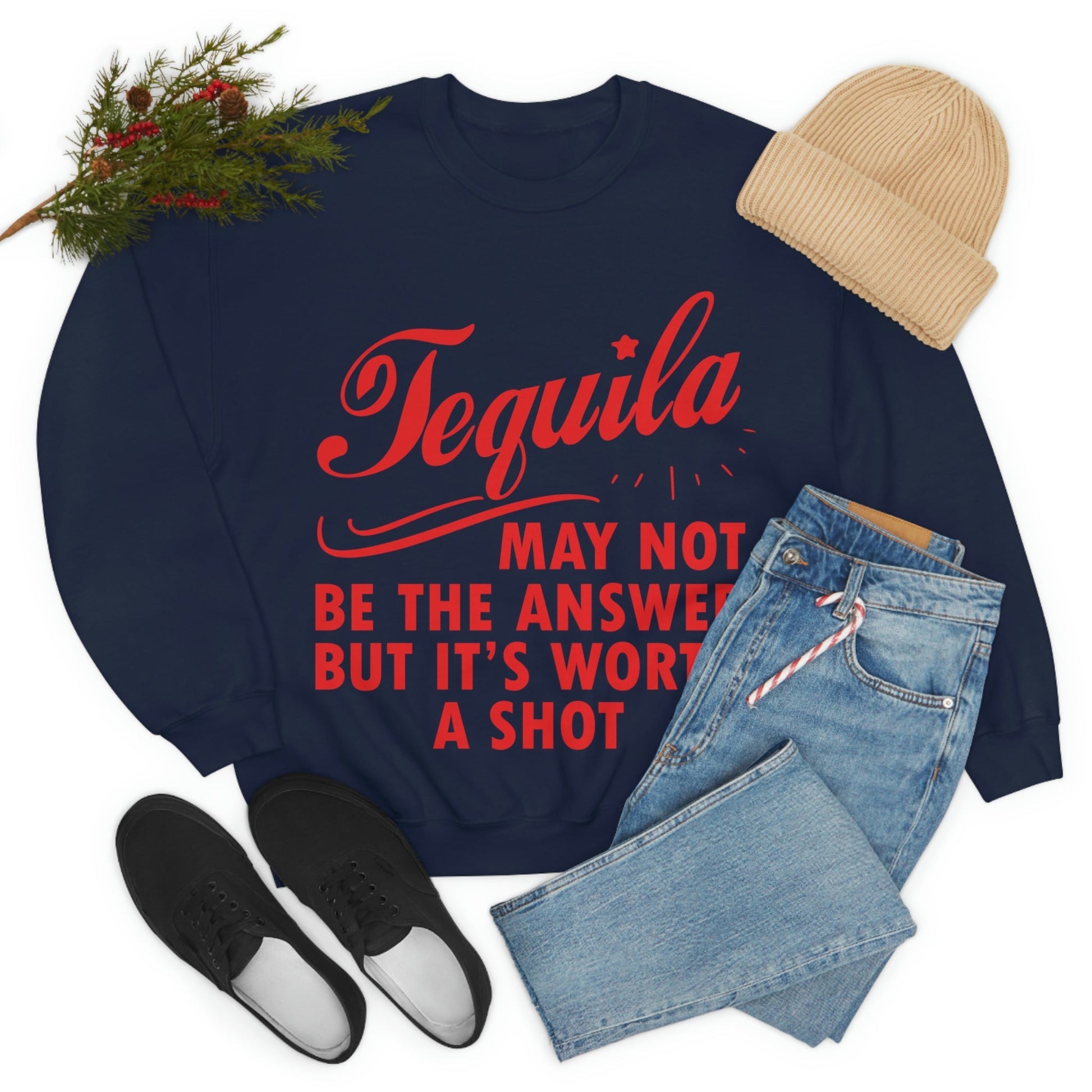 Tequila May Not Be The Answer But It’s Worth A Shot Bar Lovers Slogans Unisex Heavy Blend™ Crewneck Sweatshirt Ichaku [Perfect Gifts Selection]