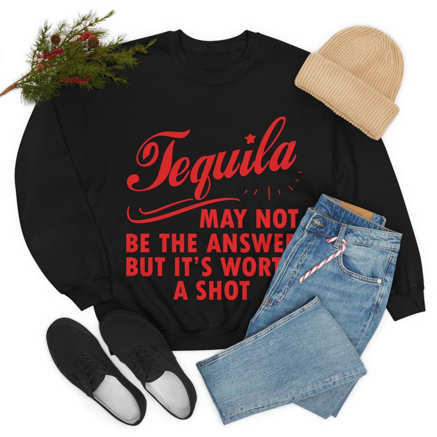 Tequila May Not Be The Answer But It’s Worth A Shot Bar Lovers Slogans Unisex Heavy Blend™ Crewneck Sweatshirt Ichaku [Perfect Gifts Selection]