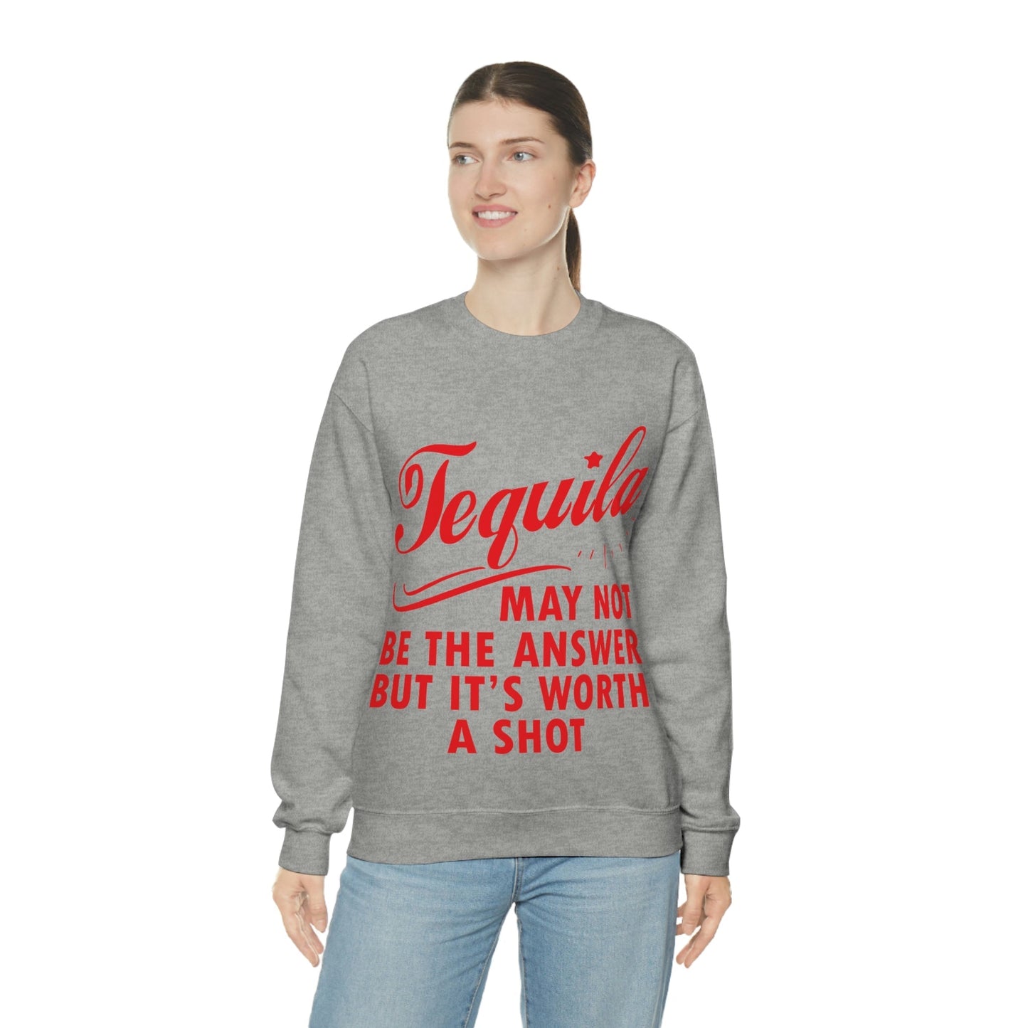 Tequila May Not Be The Answer But It’s Worth A Shot Bar Lovers Slogans Unisex Heavy Blend™ Crewneck Sweatshirt Ichaku [Perfect Gifts Selection]