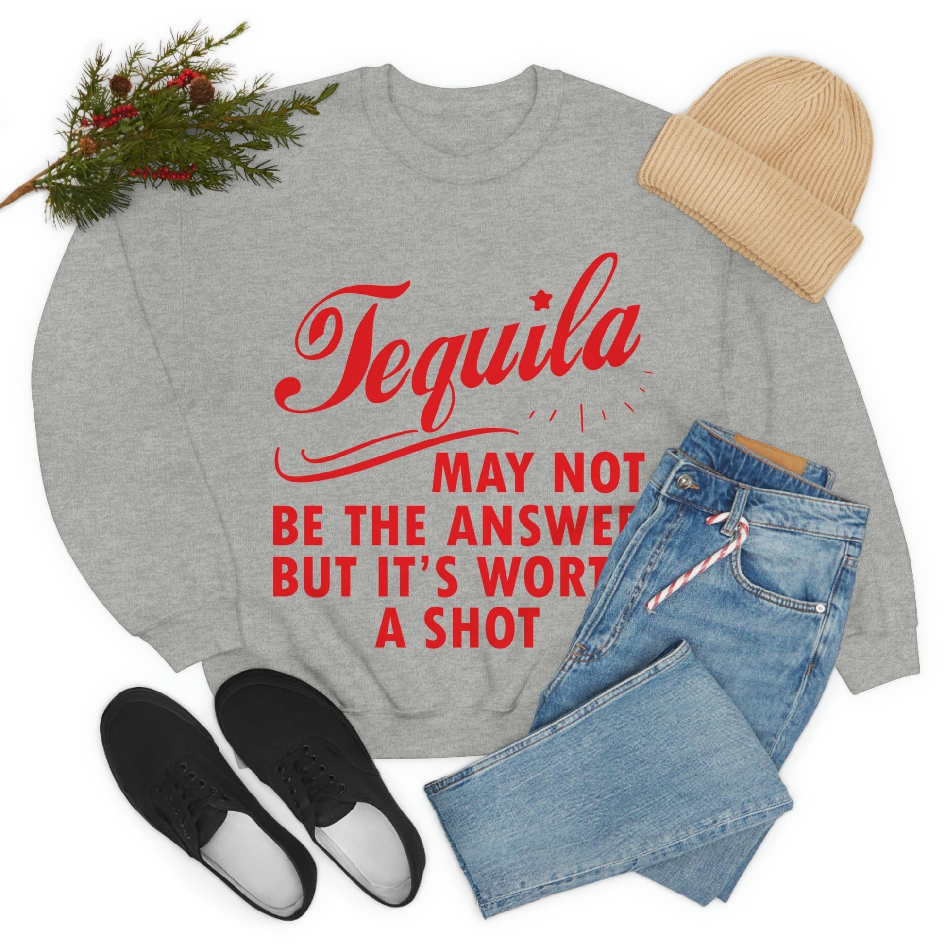 Tequila May Not Be The Answer But It’s Worth A Shot Bar Lovers Slogans Unisex Heavy Blend™ Crewneck Sweatshirt Ichaku [Perfect Gifts Selection]