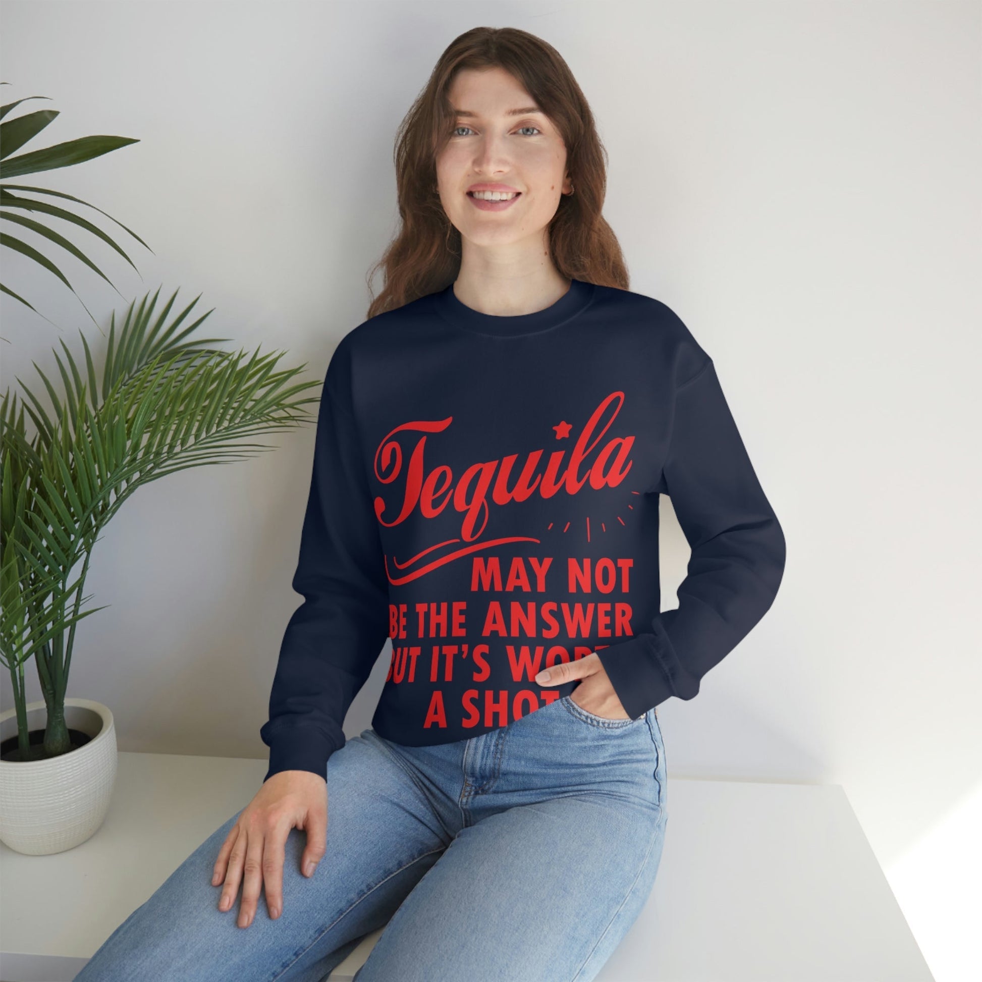 Tequila May Not Be The Answer But It’s Worth A Shot Bar Lovers Slogans Unisex Heavy Blend™ Crewneck Sweatshirt Ichaku [Perfect Gifts Selection]