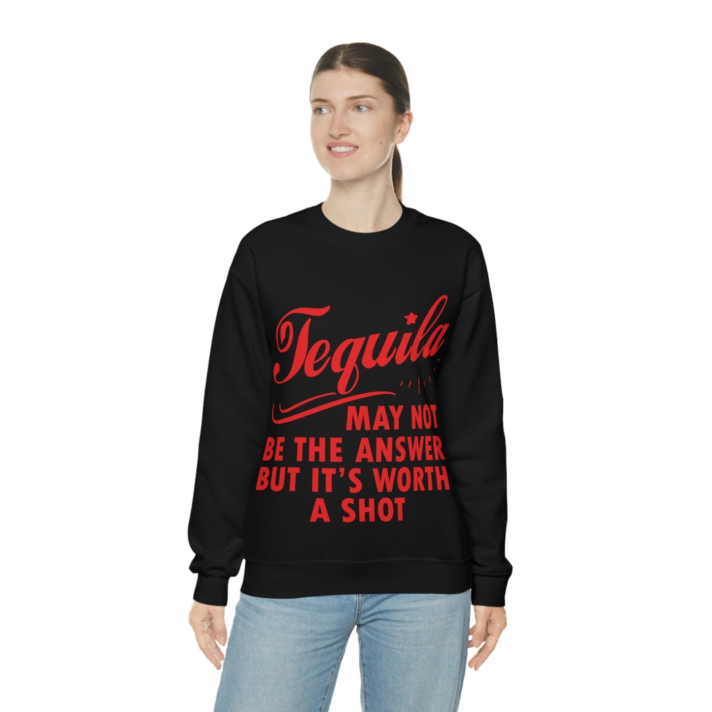 Tequila May Not Be The Answer But It’s Worth A Shot Bar Lovers Slogans Unisex Heavy Blend™ Crewneck Sweatshirt Ichaku [Perfect Gifts Selection]