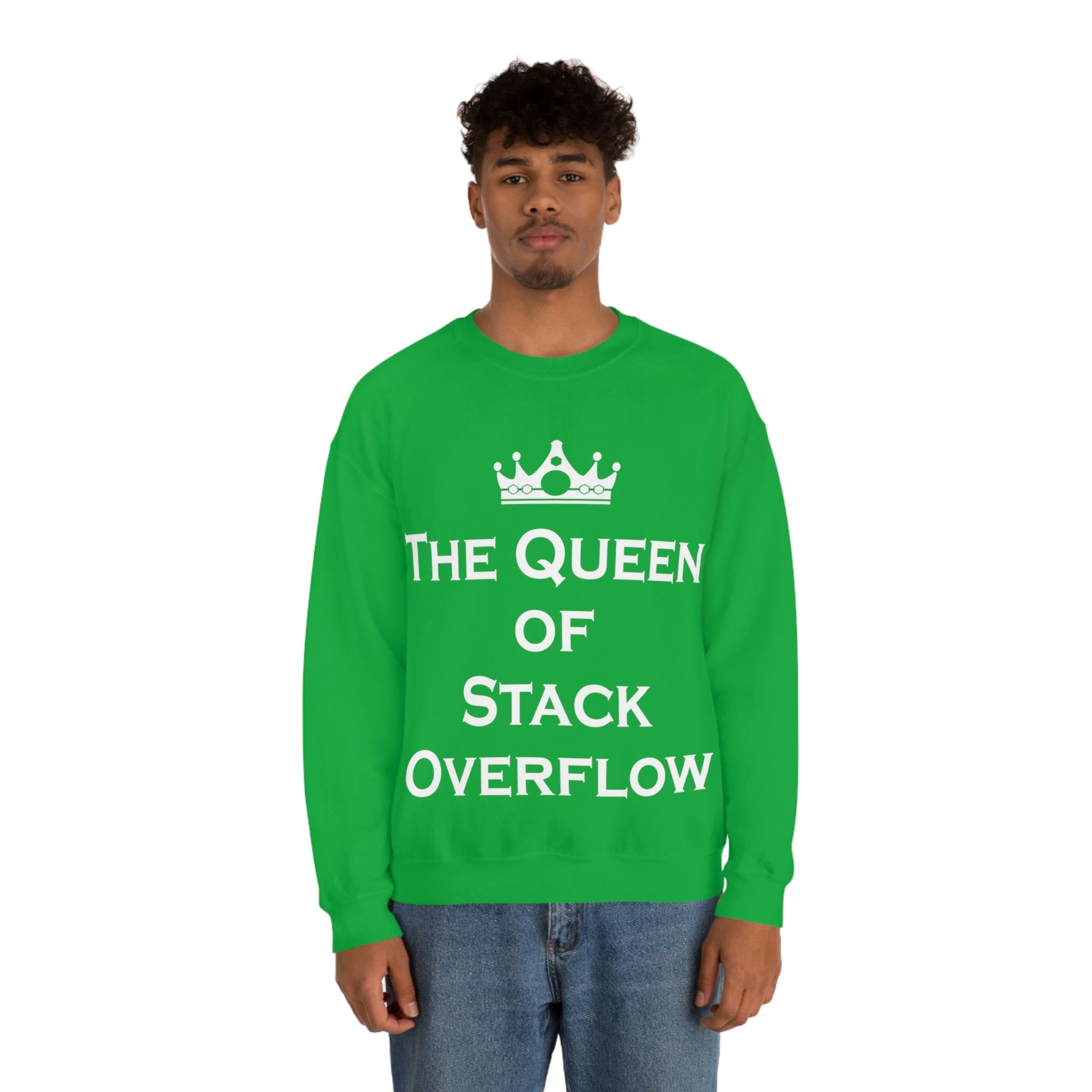 The Queen of Stack Overflow IT Funny Coding White Text  Unisex Heavy Blend™ Crewneck Sweatshirt Ichaku [Perfect Gifts Selection]