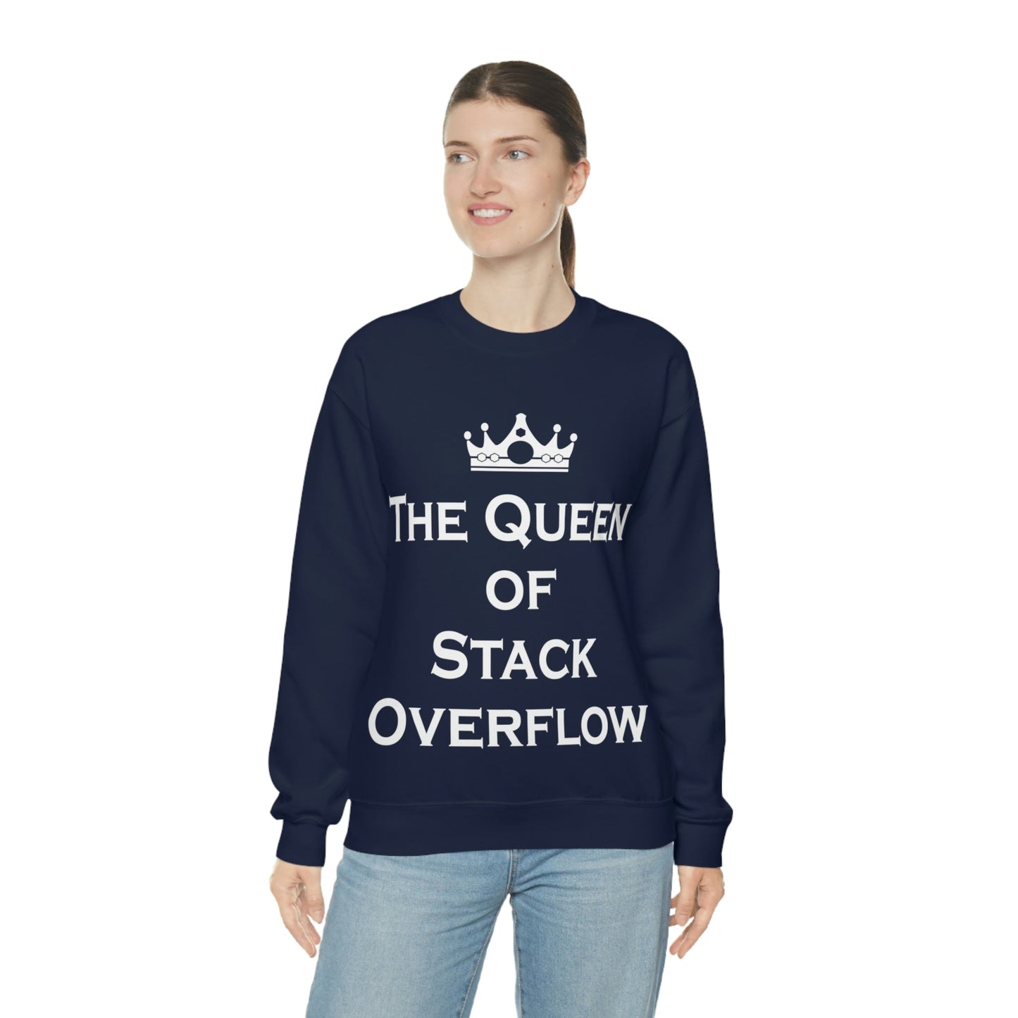 The Queen of Stack Overflow IT Funny Coding White Text  Unisex Heavy Blend™ Crewneck Sweatshirt Ichaku [Perfect Gifts Selection]