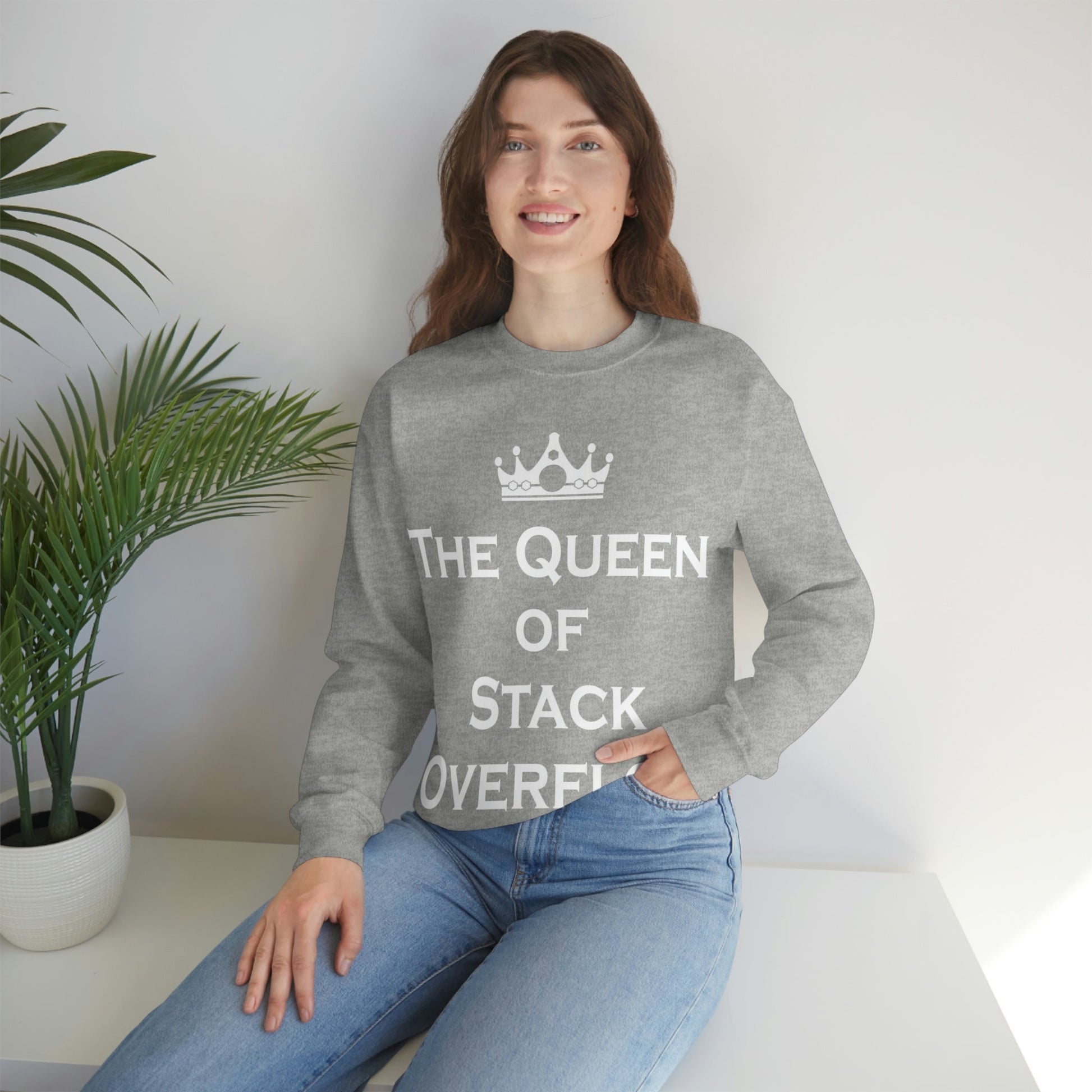 The Queen of Stack Overflow IT Funny Coding White Text  Unisex Heavy Blend™ Crewneck Sweatshirt Ichaku [Perfect Gifts Selection]