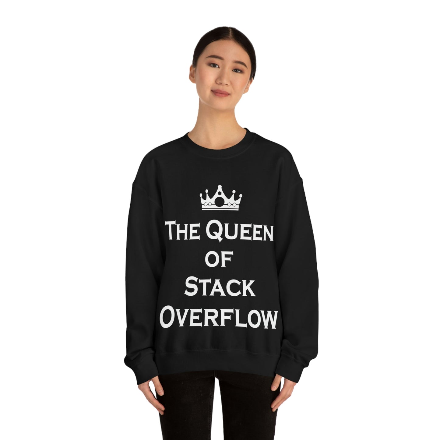 The Queen of Stack Overflow IT Funny Coding White Text  Unisex Heavy Blend™ Crewneck Sweatshirt Ichaku [Perfect Gifts Selection]