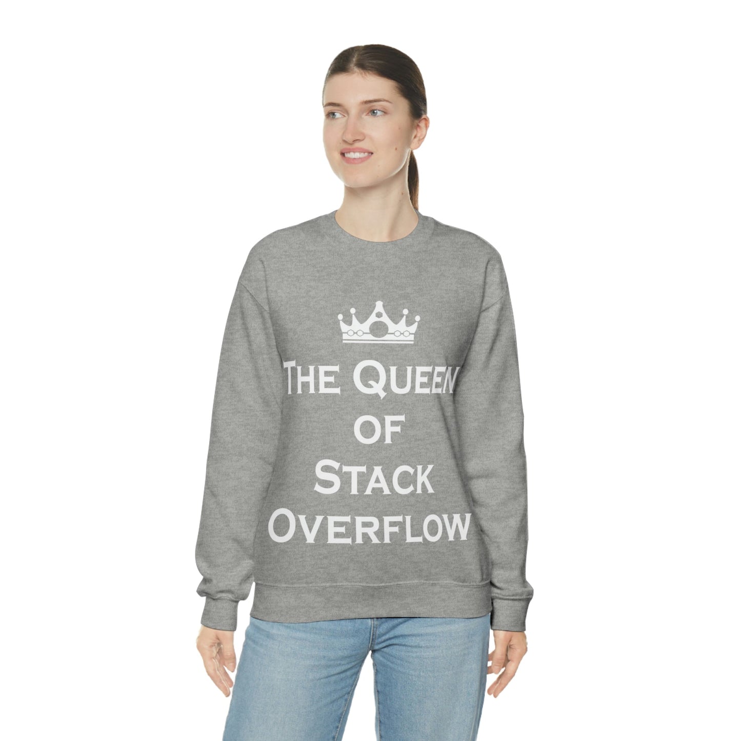 The Queen of Stack Overflow IT Funny Coding White Text  Unisex Heavy Blend™ Crewneck Sweatshirt Ichaku [Perfect Gifts Selection]