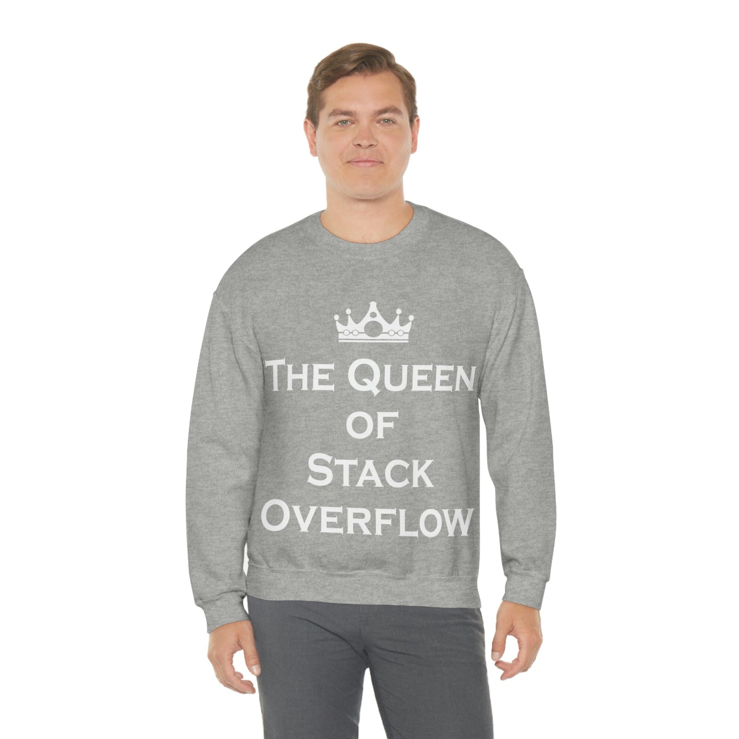 The Queen of Stack Overflow IT Funny Coding White Text  Unisex Heavy Blend™ Crewneck Sweatshirt Ichaku [Perfect Gifts Selection]