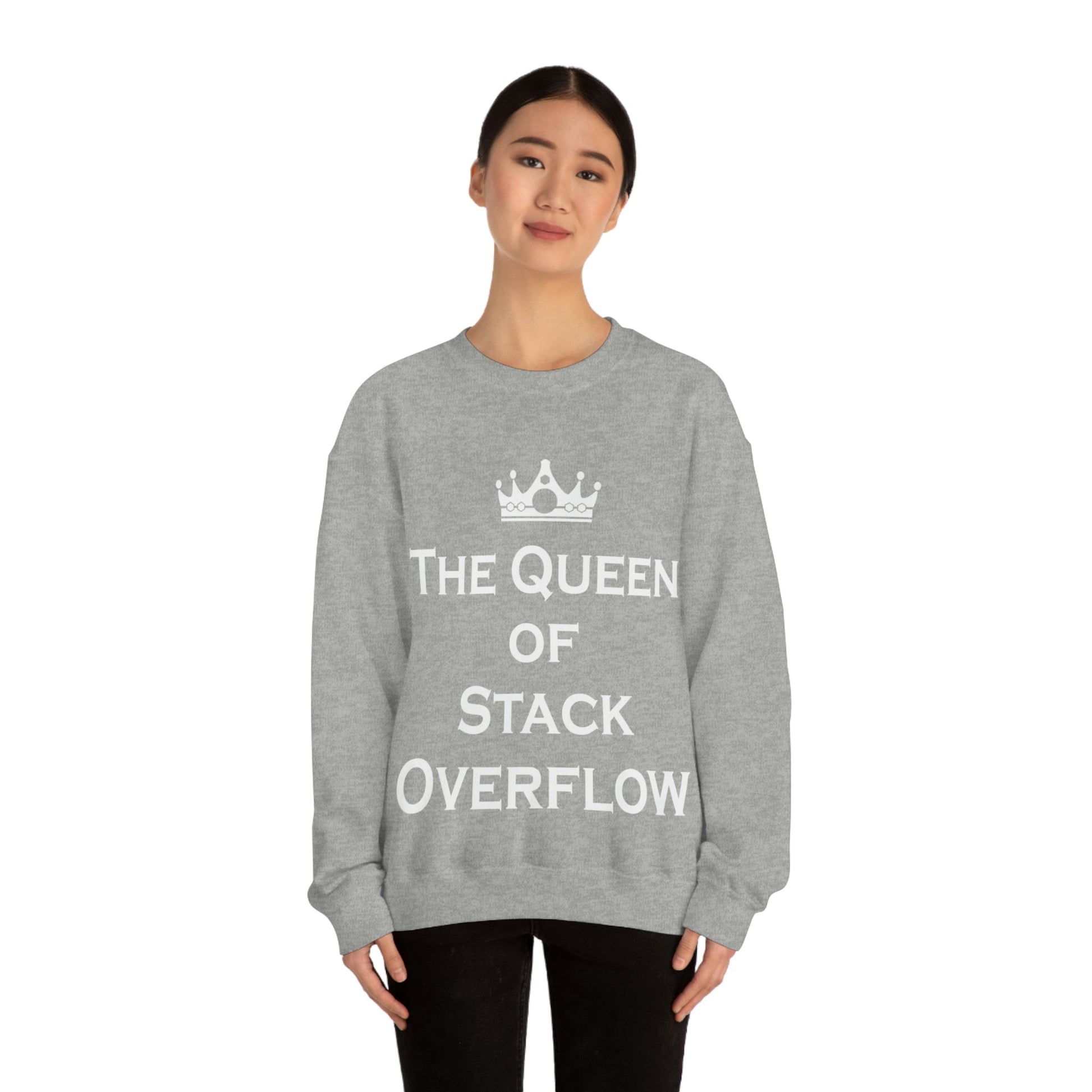 The Queen of Stack Overflow IT Funny Coding White Text  Unisex Heavy Blend™ Crewneck Sweatshirt Ichaku [Perfect Gifts Selection]