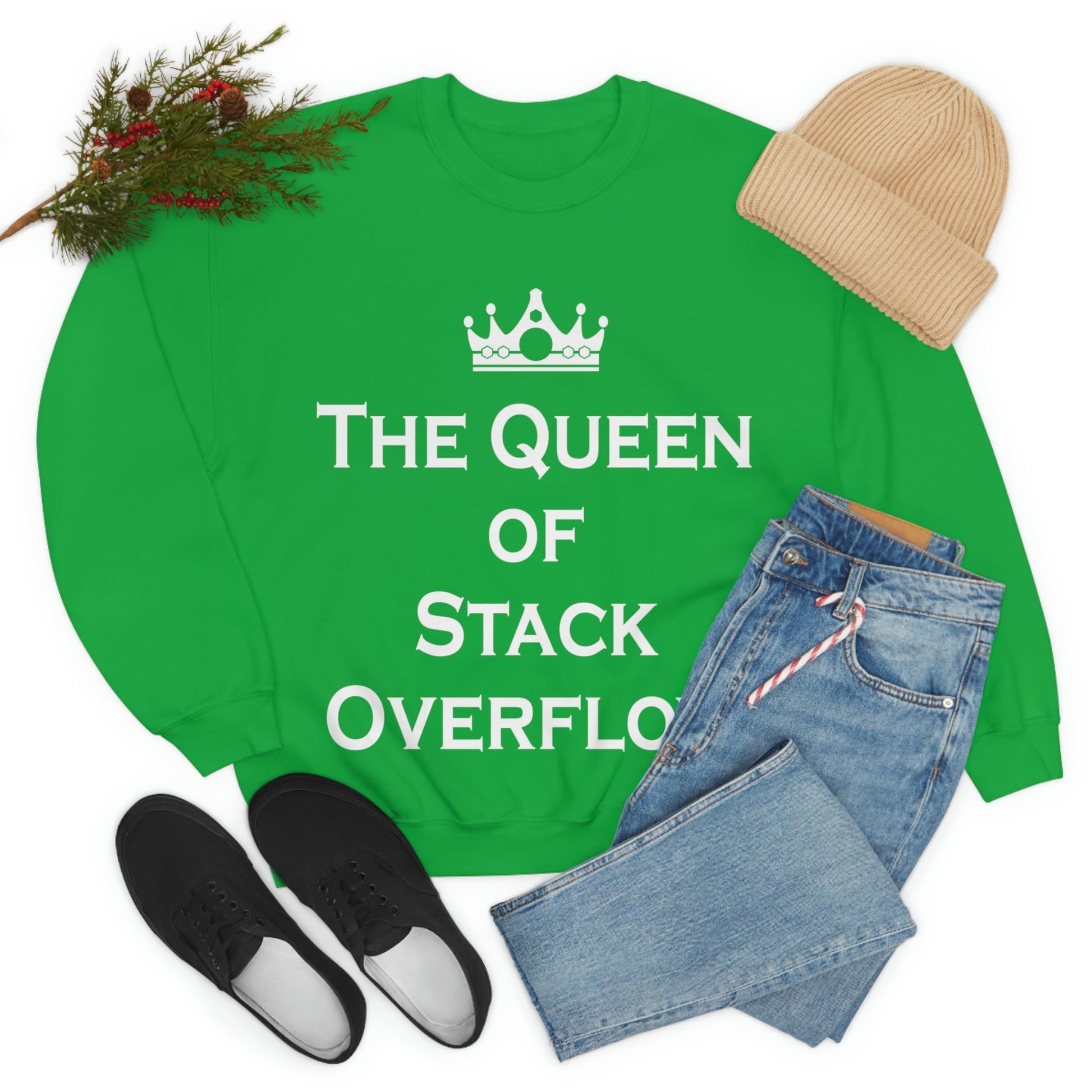 The Queen of Stack Overflow IT Funny Coding White Text  Unisex Heavy Blend™ Crewneck Sweatshirt Ichaku [Perfect Gifts Selection]