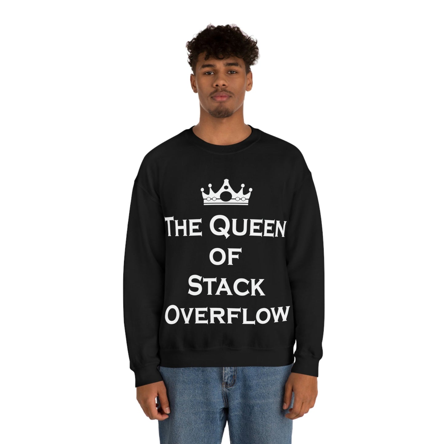 The Queen of Stack Overflow IT Funny Coding White Text  Unisex Heavy Blend™ Crewneck Sweatshirt Ichaku [Perfect Gifts Selection]