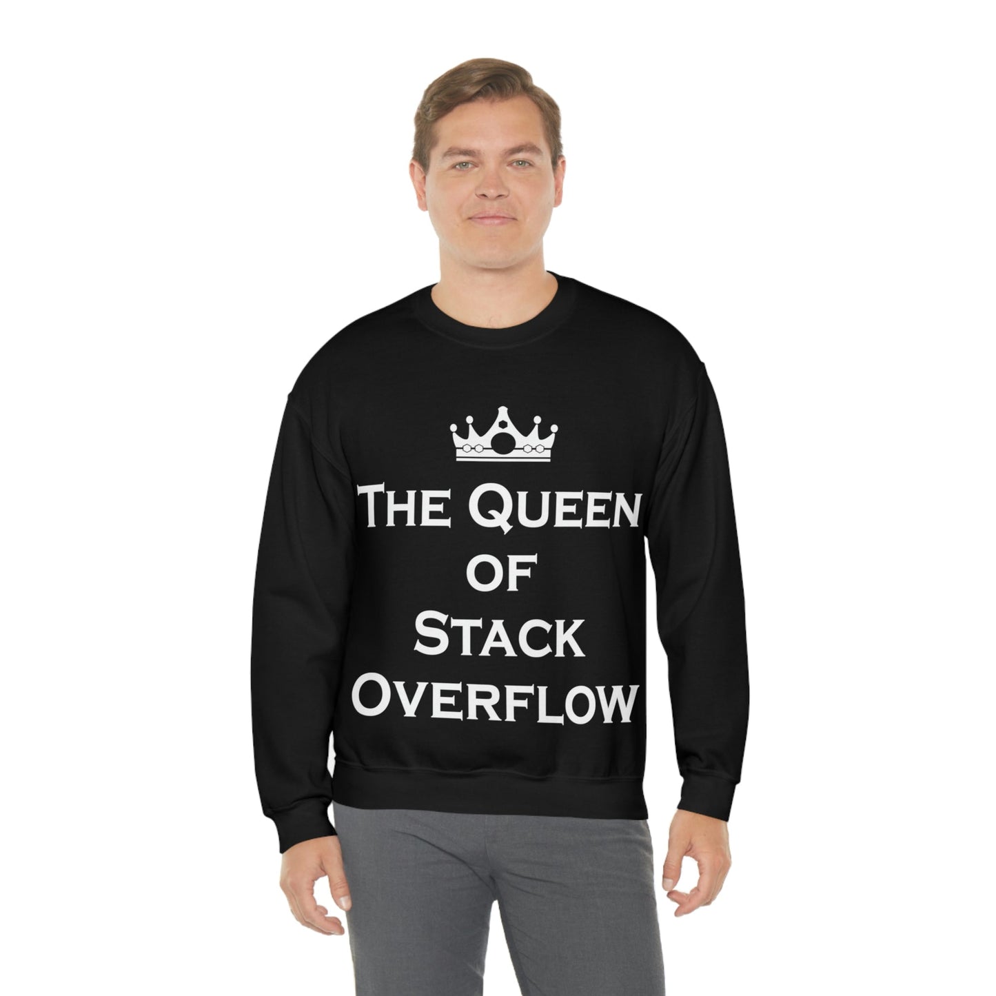 The Queen of Stack Overflow IT Funny Coding White Text  Unisex Heavy Blend™ Crewneck Sweatshirt Ichaku [Perfect Gifts Selection]