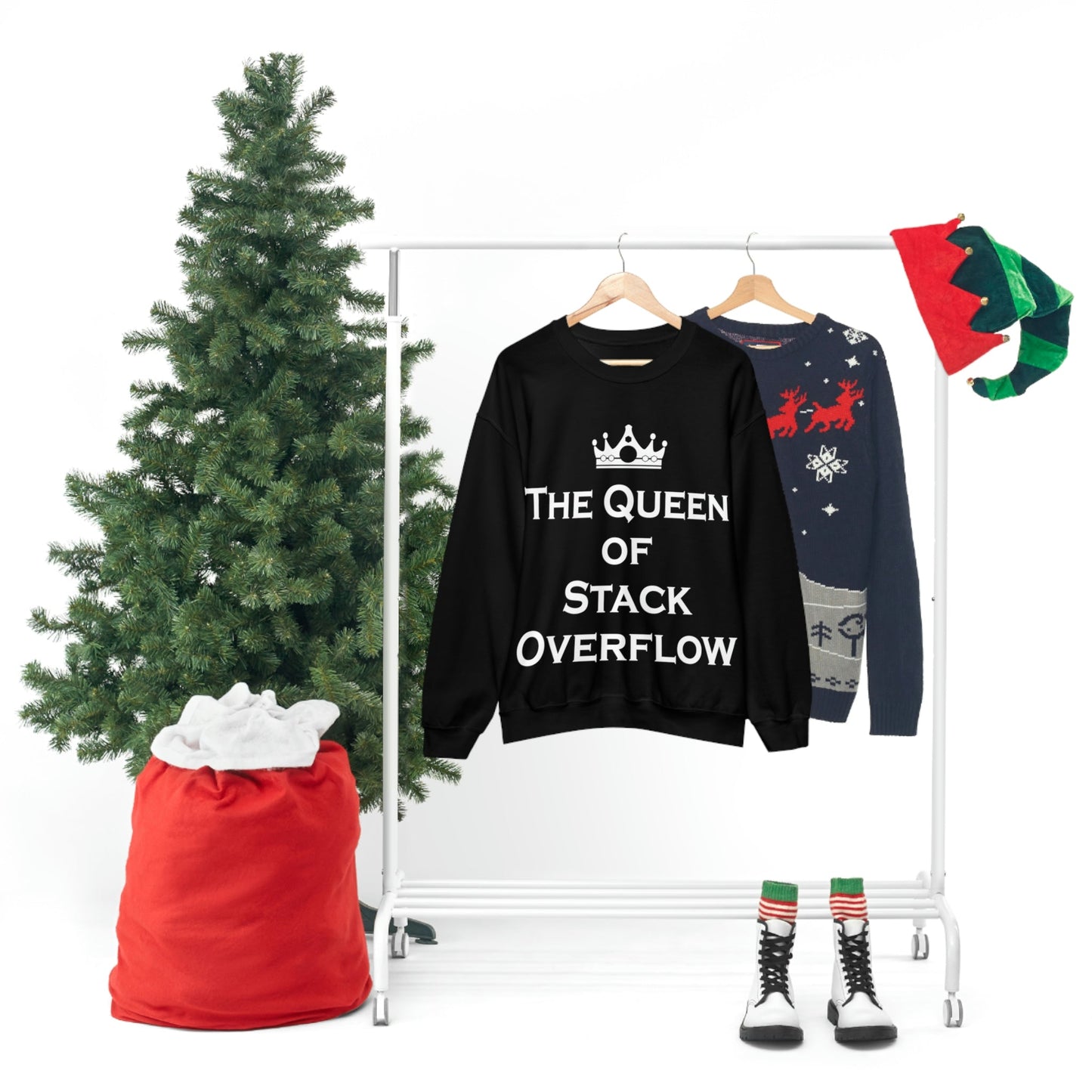 The Queen of Stack Overflow IT Funny Coding White Text  Unisex Heavy Blend™ Crewneck Sweatshirt Ichaku [Perfect Gifts Selection]