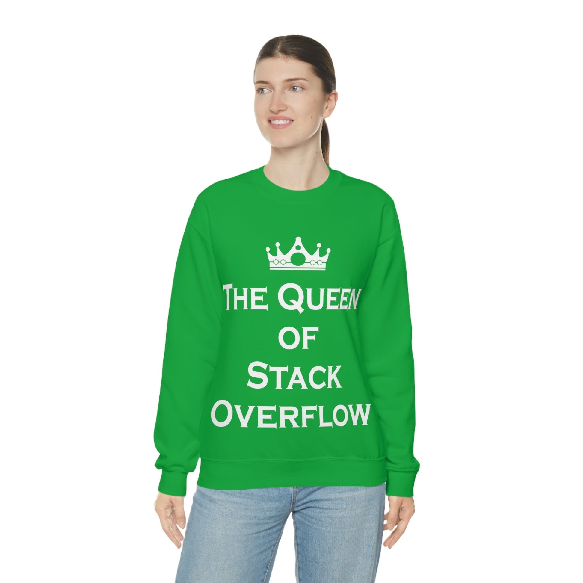 The Queen of Stack Overflow IT Funny Coding White Text  Unisex Heavy Blend™ Crewneck Sweatshirt Ichaku [Perfect Gifts Selection]