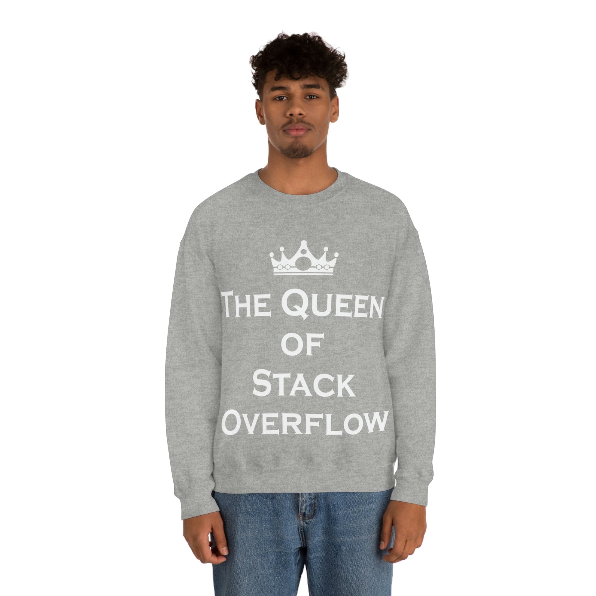 The Queen of Stack Overflow IT Funny Coding White Text  Unisex Heavy Blend™ Crewneck Sweatshirt Ichaku [Perfect Gifts Selection]