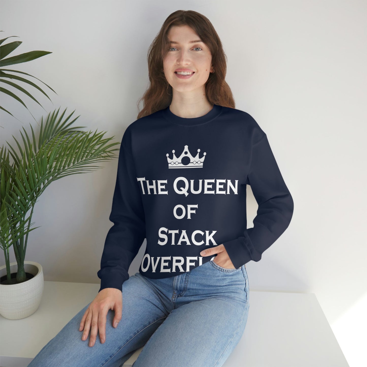 The Queen of Stack Overflow IT Funny Coding White Text  Unisex Heavy Blend™ Crewneck Sweatshirt Ichaku [Perfect Gifts Selection]