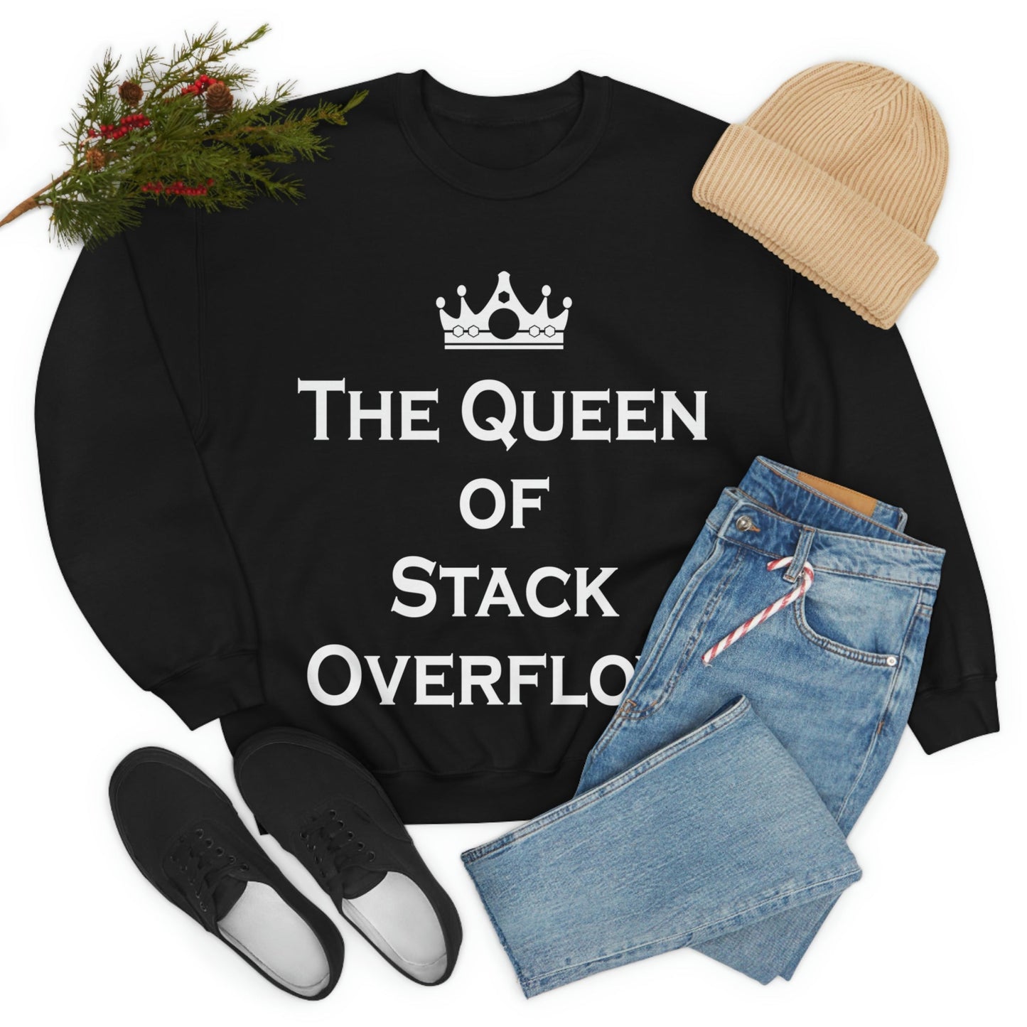 The Queen of Stack Overflow IT Funny Coding White Text  Unisex Heavy Blend™ Crewneck Sweatshirt Ichaku [Perfect Gifts Selection]