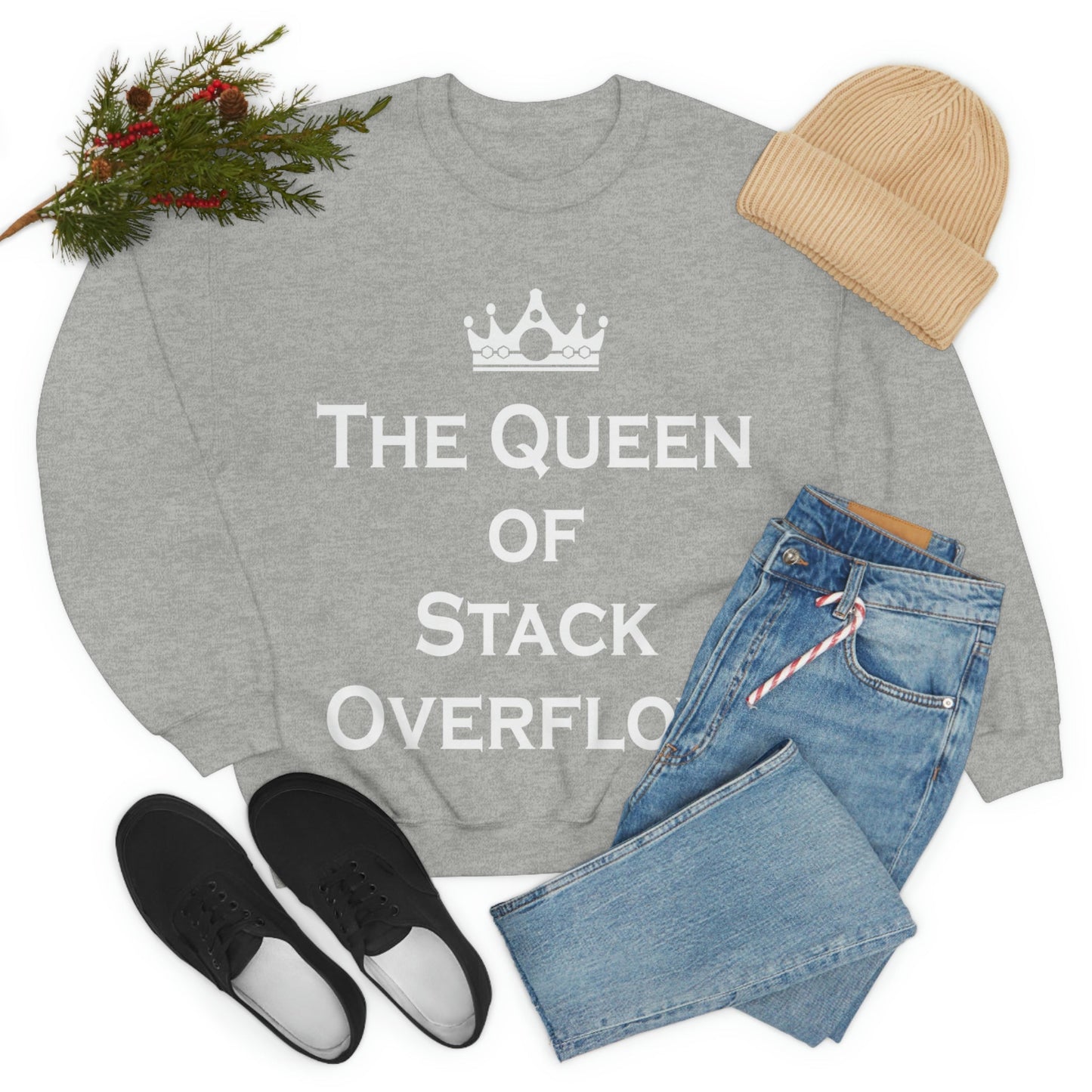 The Queen of Stack Overflow IT Funny Coding White Text  Unisex Heavy Blend™ Crewneck Sweatshirt Ichaku [Perfect Gifts Selection]