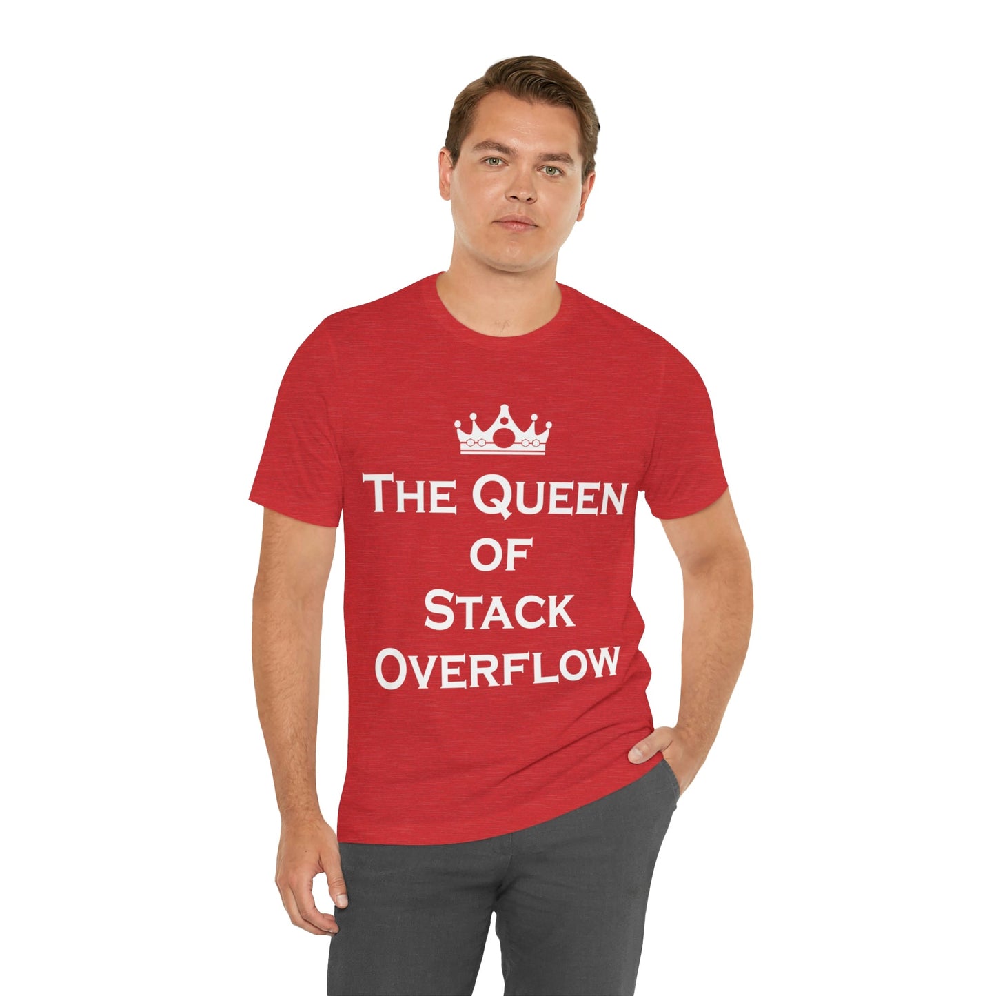 The Queen of Stack Overflow IT Funny Coding White Text Unisex Jersey Short Sleeve T-Shirt Ichaku [Perfect Gifts Selection]