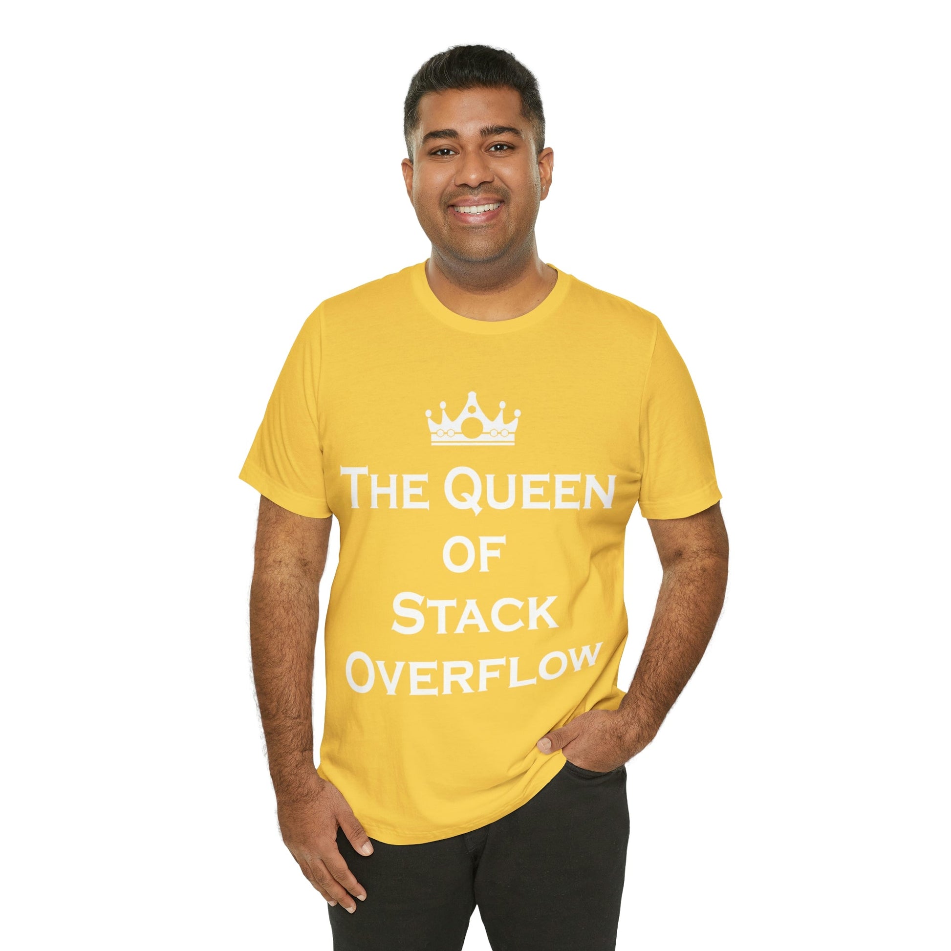 The Queen of Stack Overflow IT Funny Coding White Text Unisex Jersey Short Sleeve T-Shirt Ichaku [Perfect Gifts Selection]