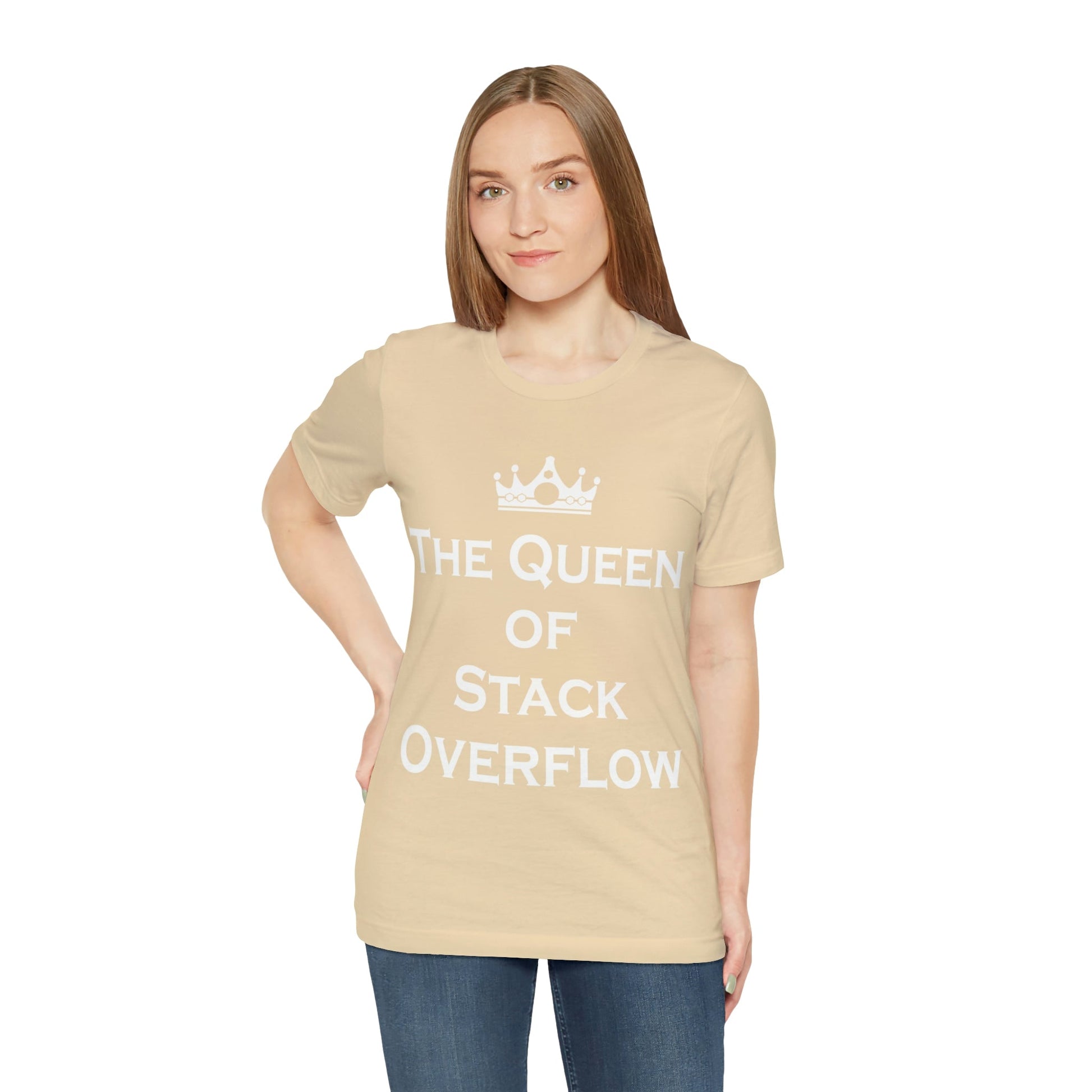 The Queen of Stack Overflow IT Funny Coding White Text Unisex Jersey Short Sleeve T-Shirt Ichaku [Perfect Gifts Selection]