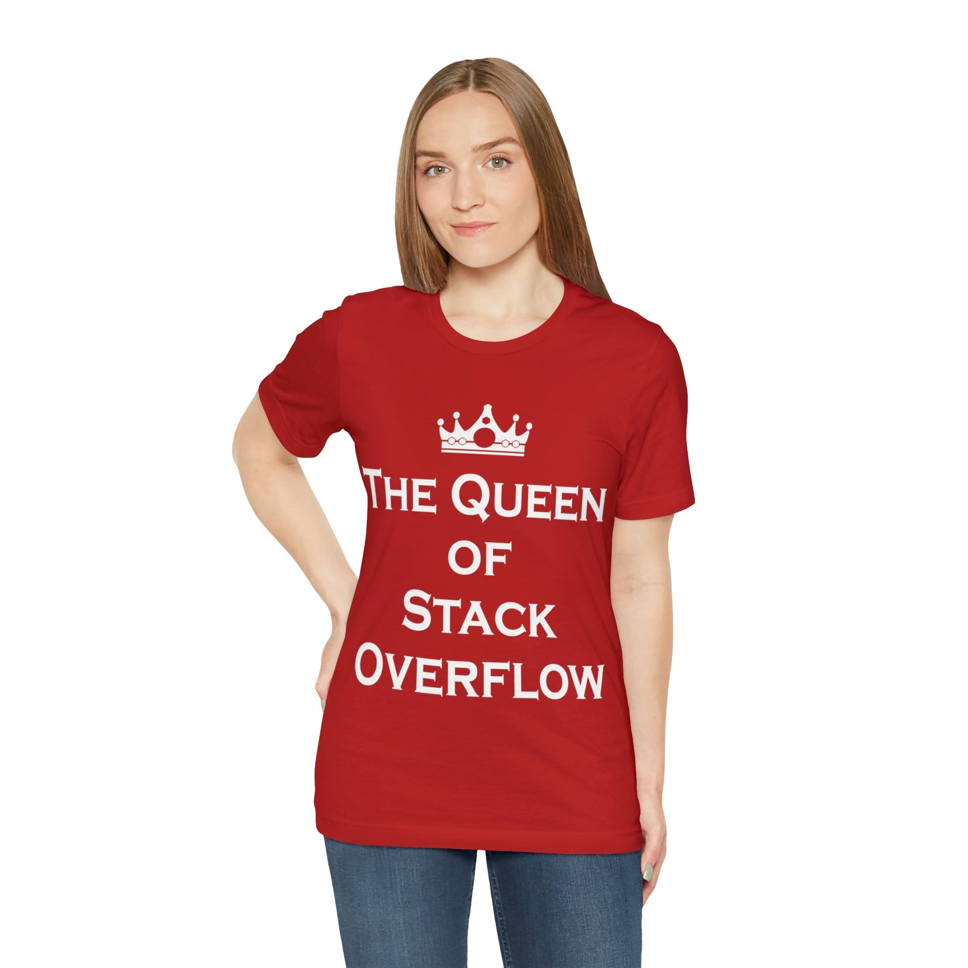 The Queen of Stack Overflow IT Funny Coding White Text Unisex Jersey Short Sleeve T-Shirt Ichaku [Perfect Gifts Selection]