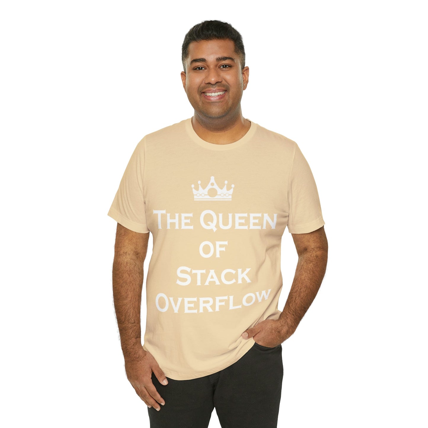 The Queen of Stack Overflow IT Funny Coding White Text Unisex Jersey Short Sleeve T-Shirt Ichaku [Perfect Gifts Selection]