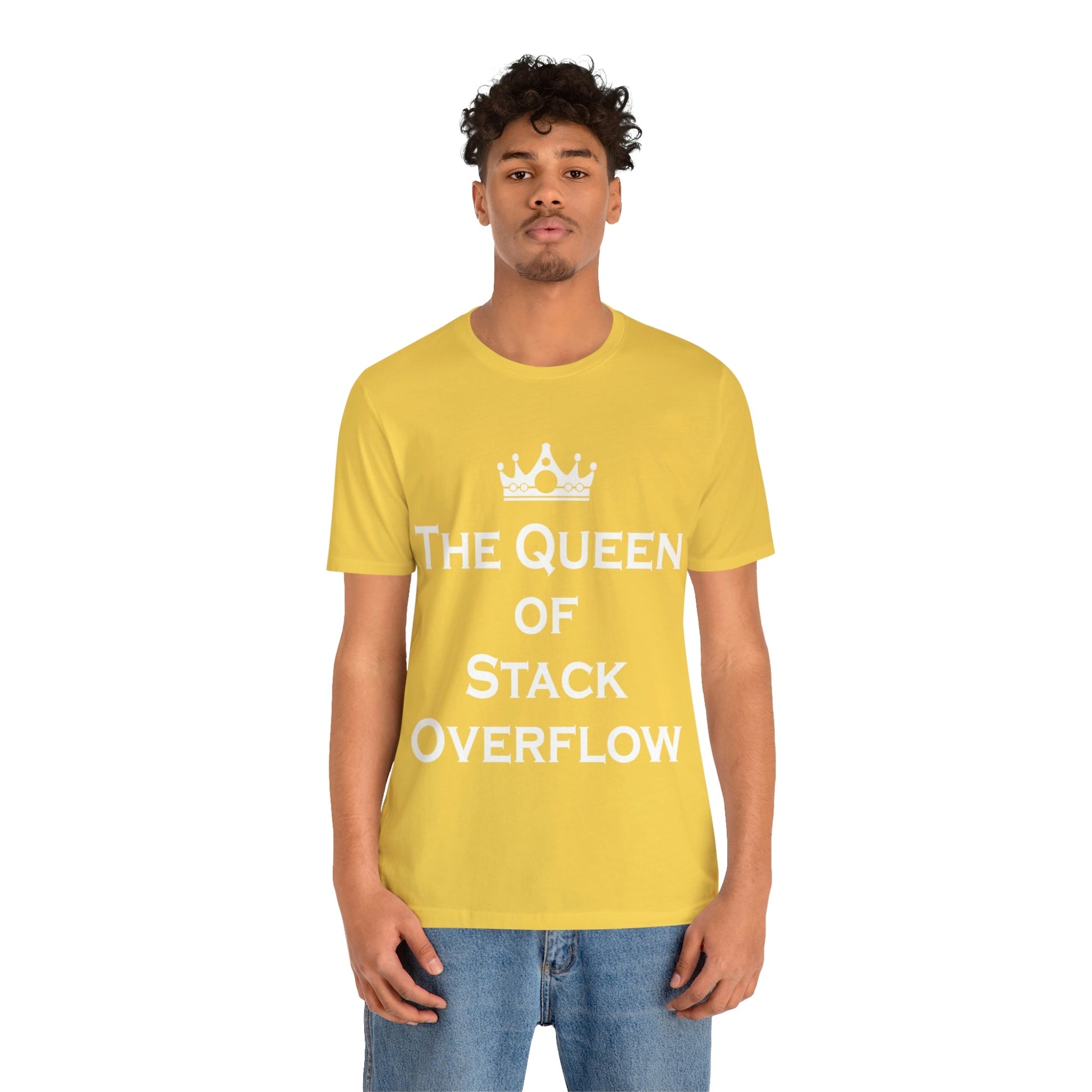 The Queen of Stack Overflow IT Funny Coding White Text Unisex Jersey Short Sleeve T-Shirt Ichaku [Perfect Gifts Selection]