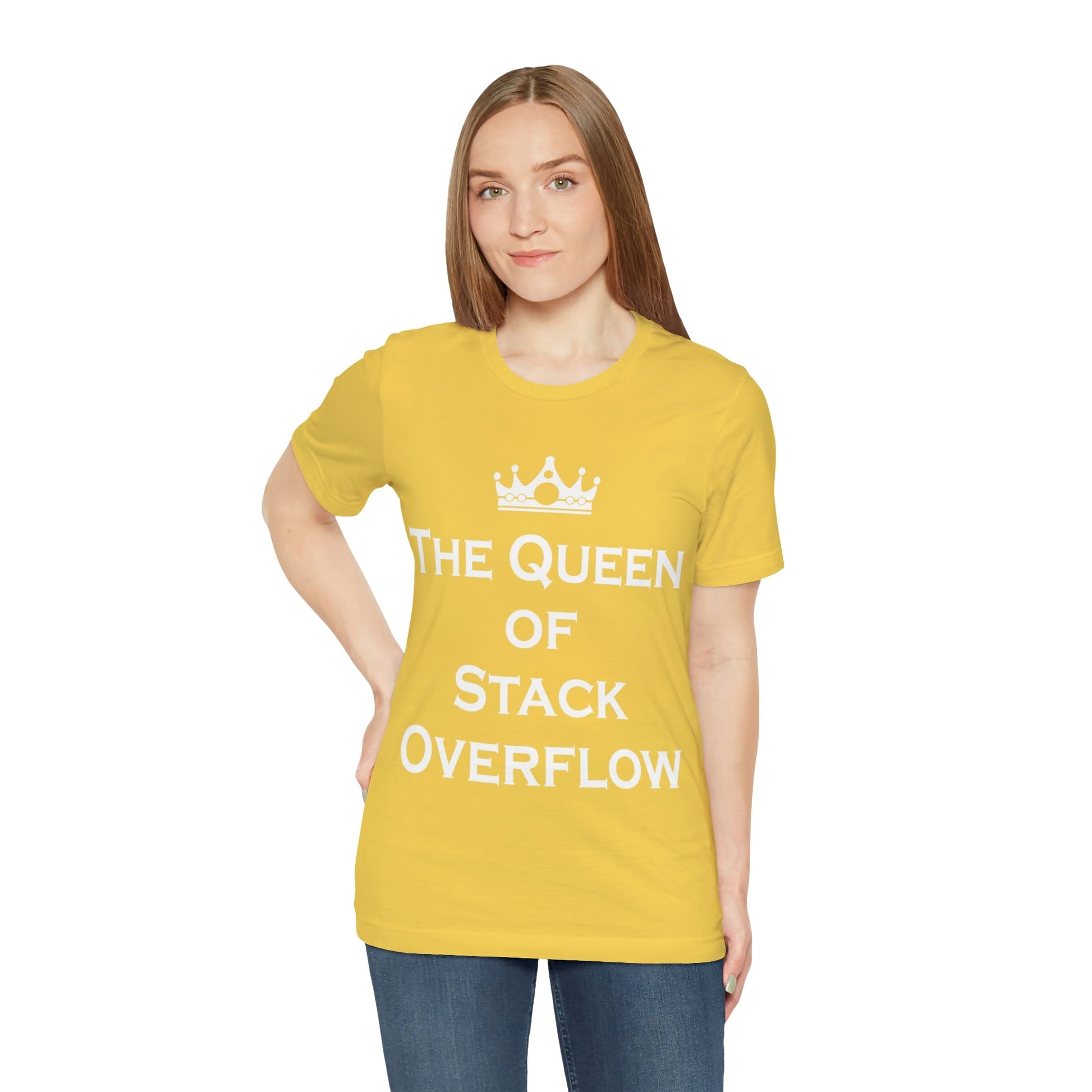 The Queen of Stack Overflow IT Funny Coding White Text Unisex Jersey Short Sleeve T-Shirt Ichaku [Perfect Gifts Selection]