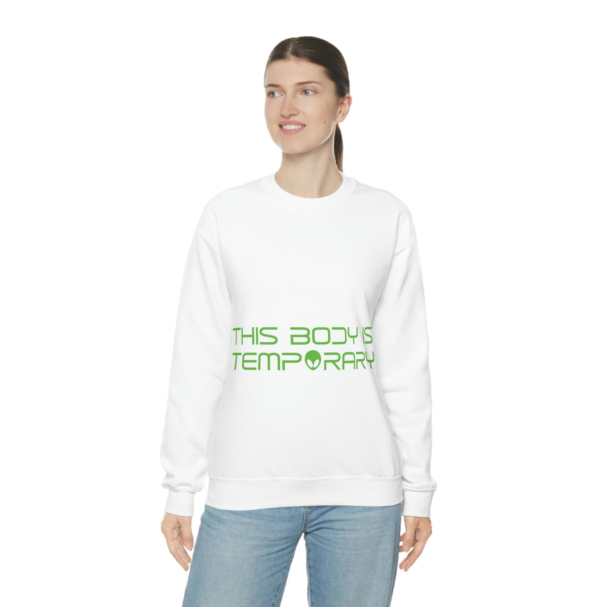 This Body Is Temporary UFO Funny Quotes Humor Unisex Heavy Blend™ Crewneck Sweatshirt Ichaku [Perfect Gifts Selection]