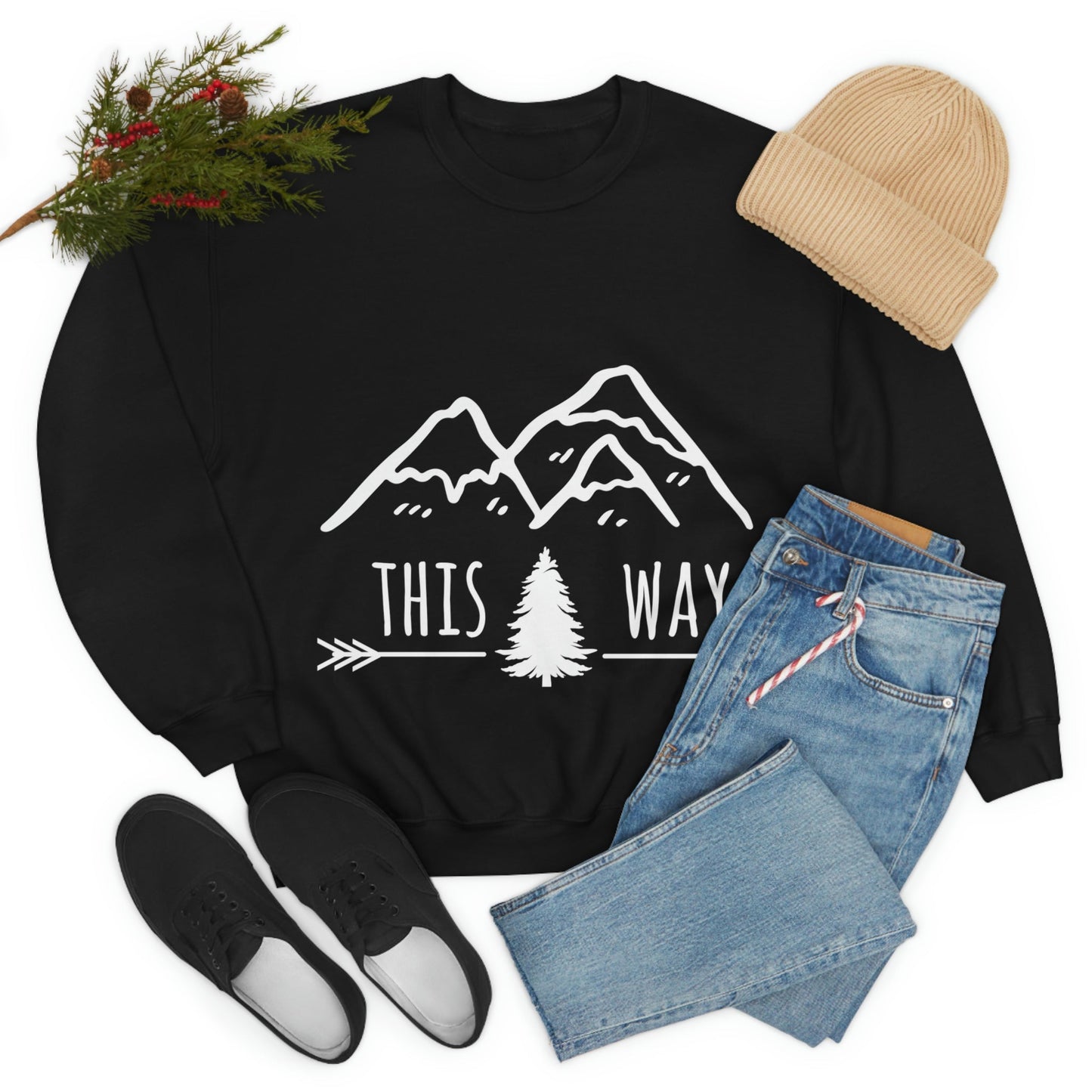 This Way Adventure Begins Vacation Landscape Explore Unisex Heavy Blend™ Crewneck Sweatshirt Ichaku [Perfect Gifts Selection]