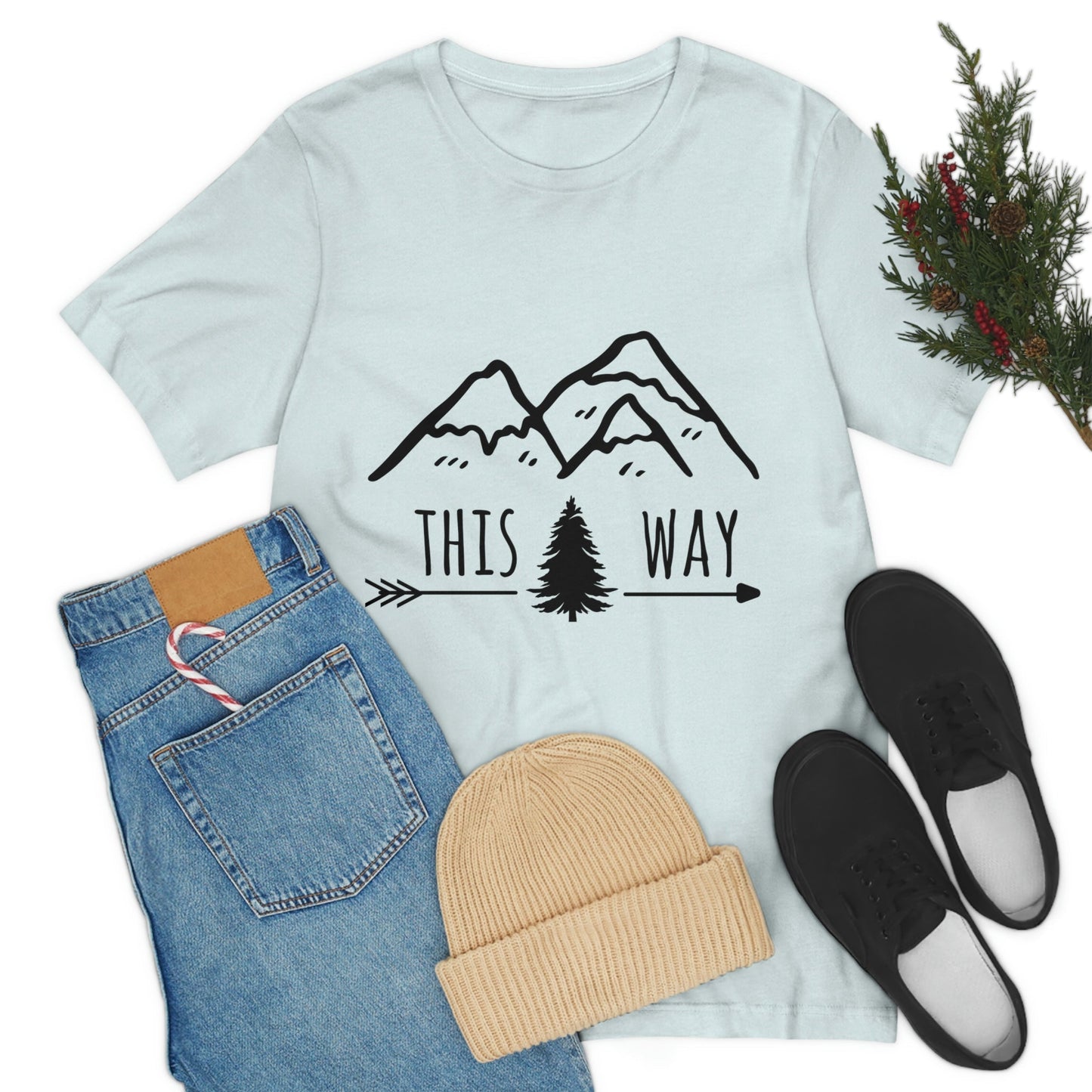 This Way Adventure Begins Vacation Landscape Explore Unisex Jersey Short Sleeve T-Shirt Ichaku [Perfect Gifts Selection]